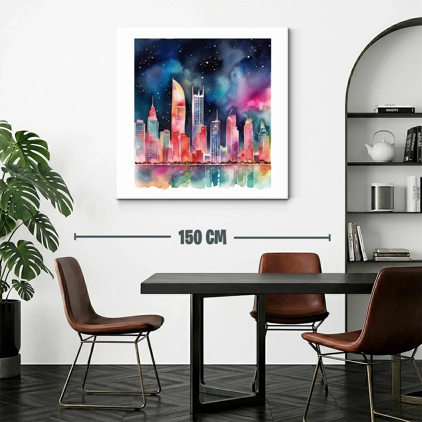 Cielo nocturno vibrante sobre ciudad iluminada con reflejos — miniatura 2