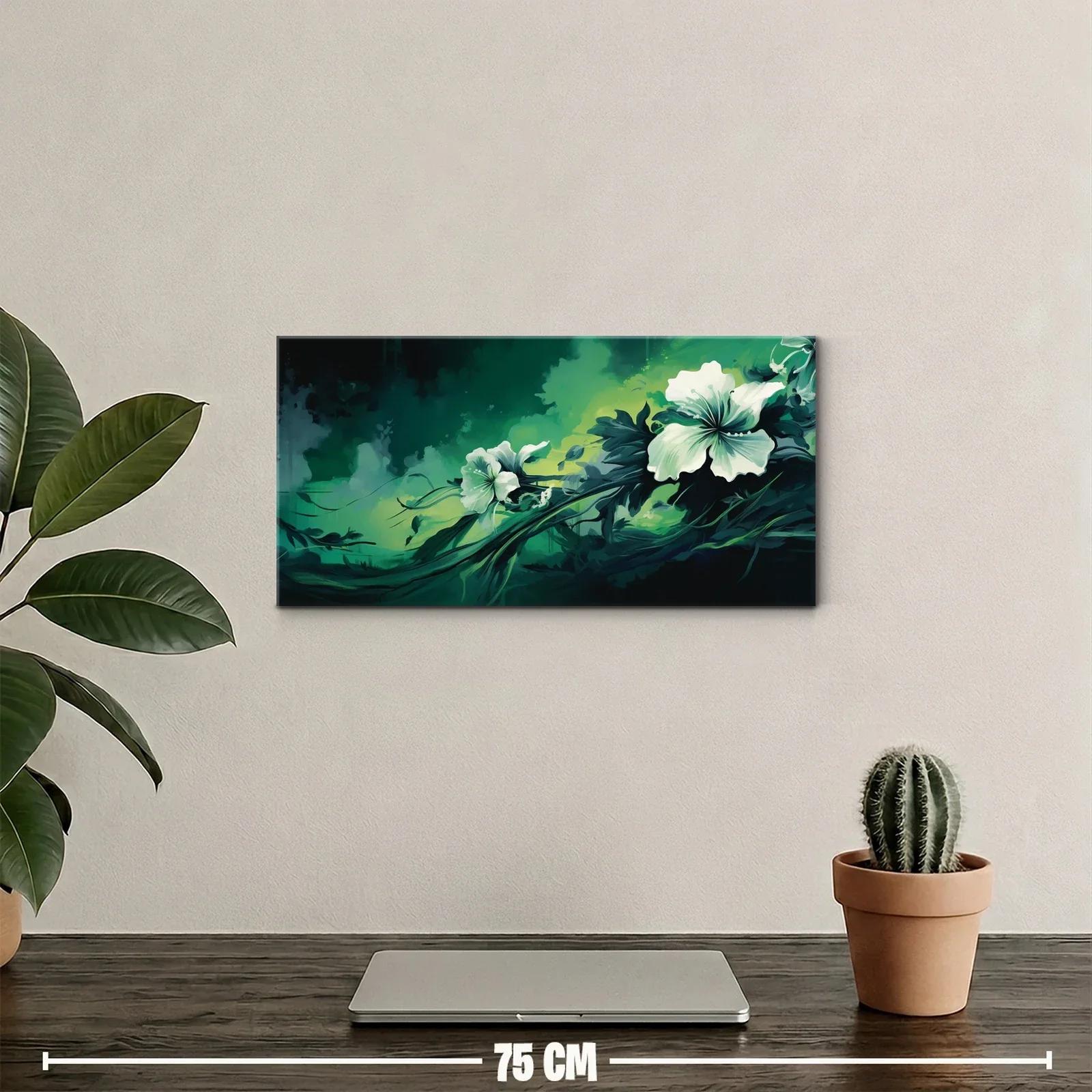 Cuadro flores blancas tipo hibisco con follaje nebuloso — miniatura 2
