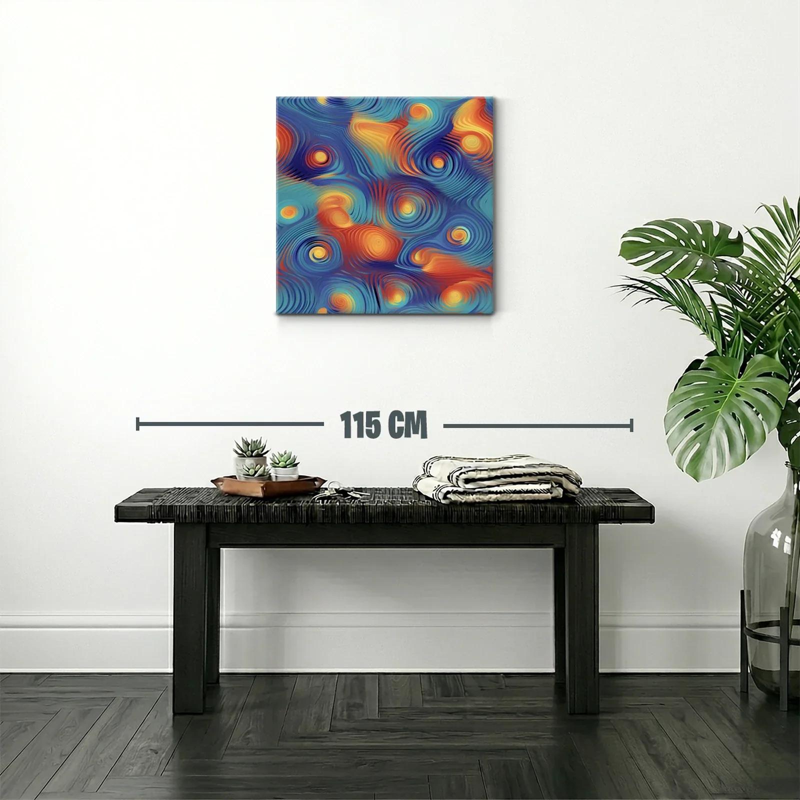 Cuadro abstracto vibrante con espirales y ondas en tonos cálidos — miniatura 2