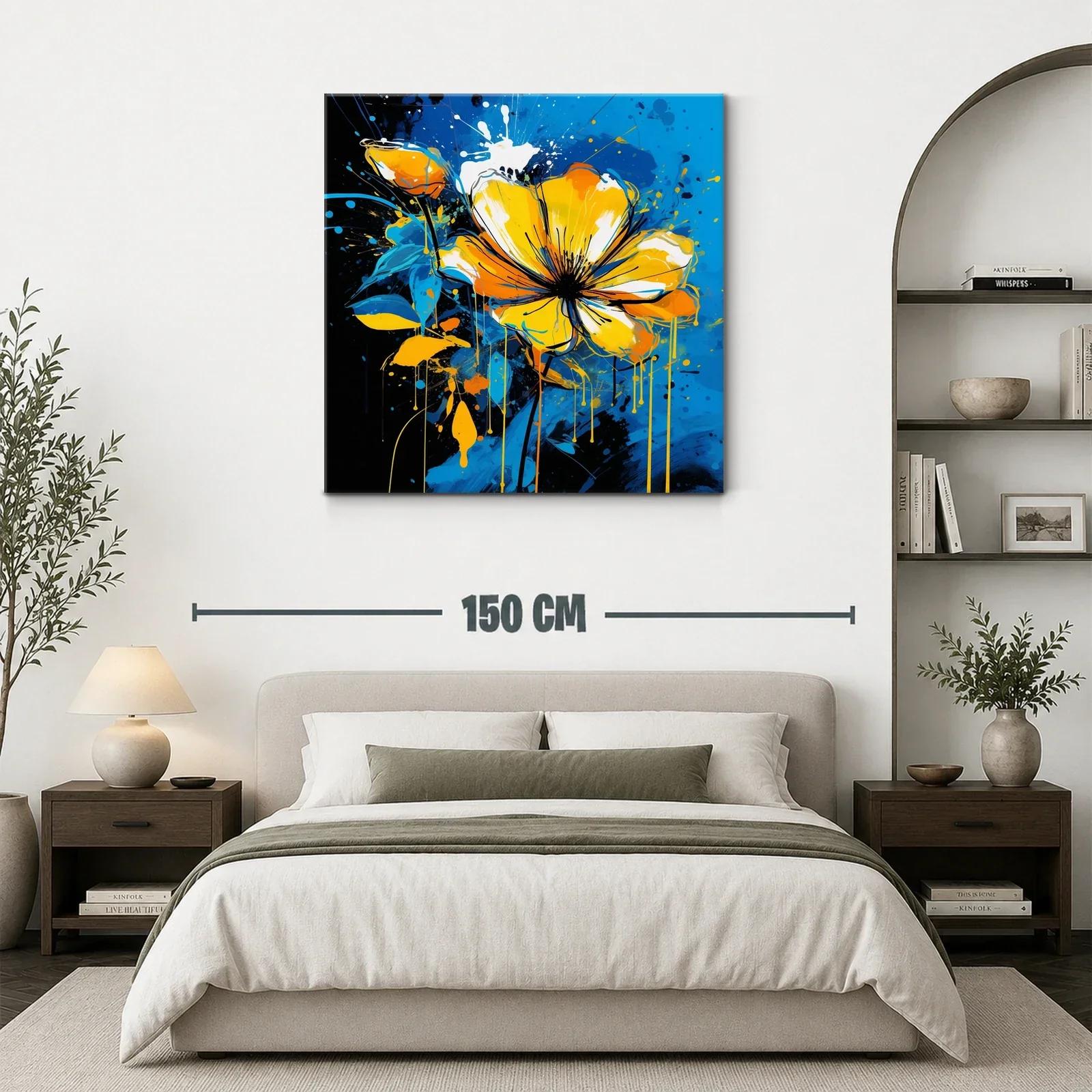 Flor vibrante en tonos amarillos y azules dinámicos — miniatura 3