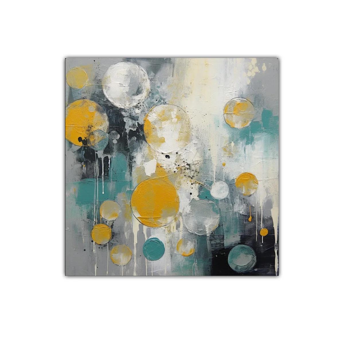 Cuadro abstracto con esferas doradas y tonos azulados — imagen principal