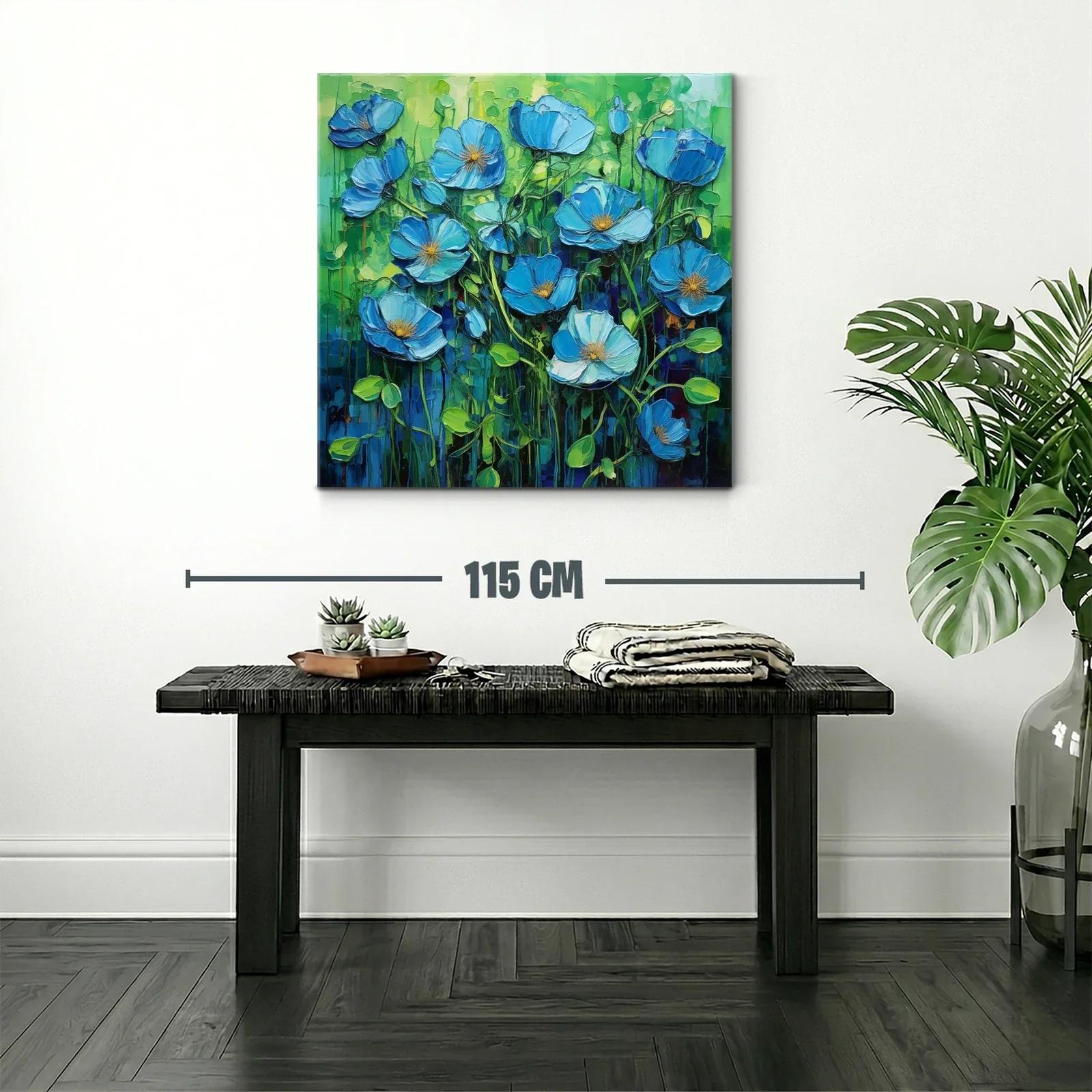 Flores Azules Vibrantes en Fondo Verde Intenso — miniatura 2