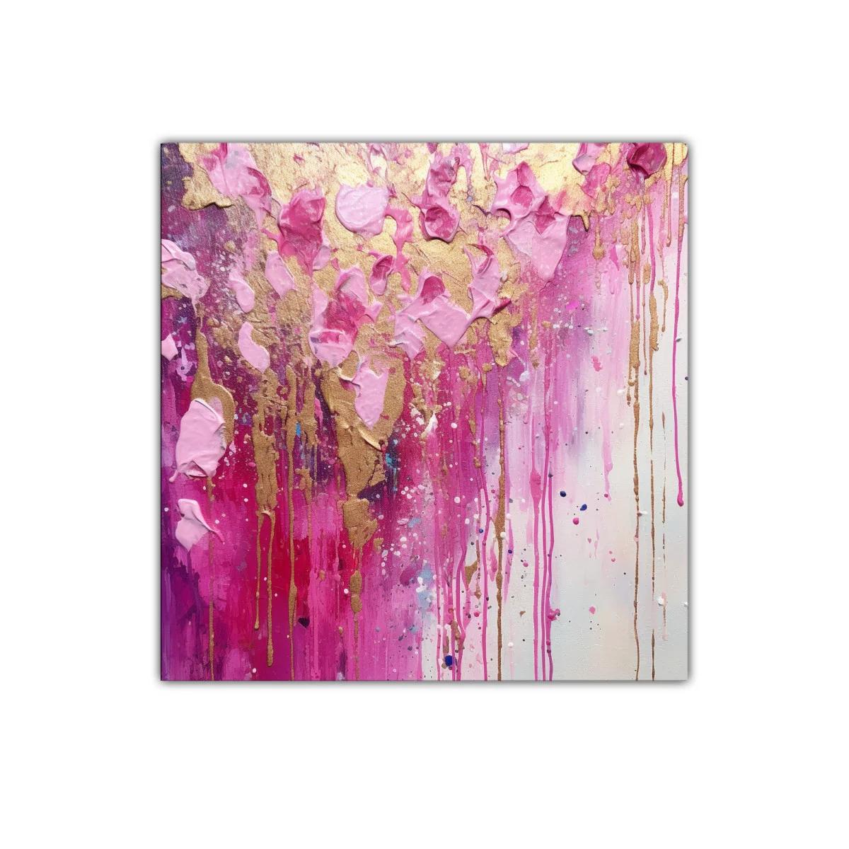Cuadro abstracto en tonos rosas con detalles dorados — miniatura 1