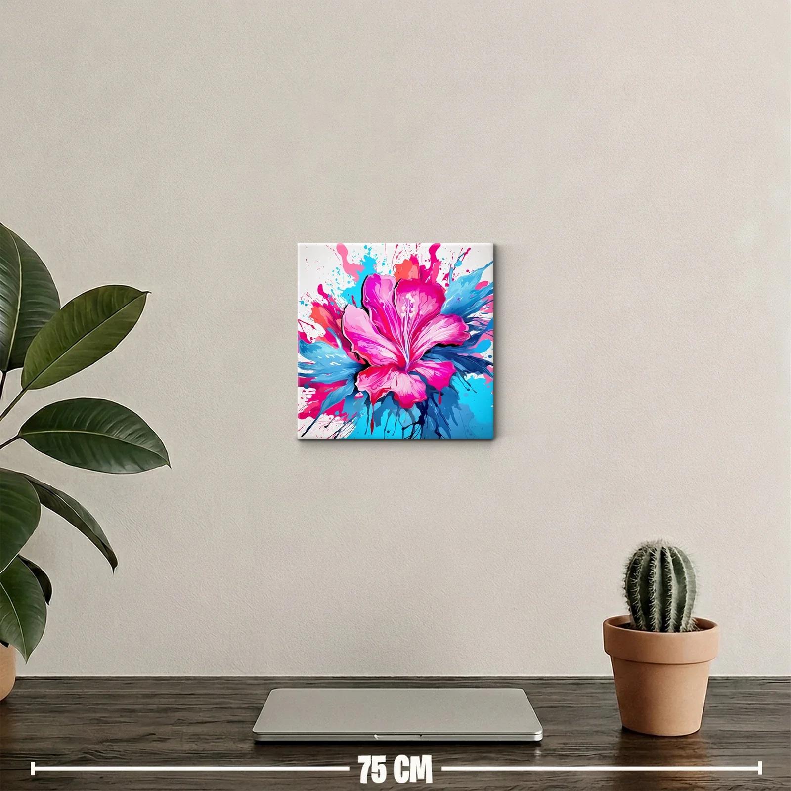Cuadro floral vibrante con explosión de color rosa y azul — miniatura 2