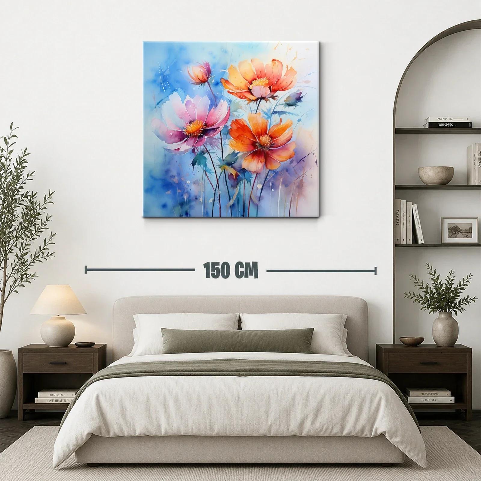 Vibrantes flores silvestres con tonos cálidos y fondo azul — miniatura 3