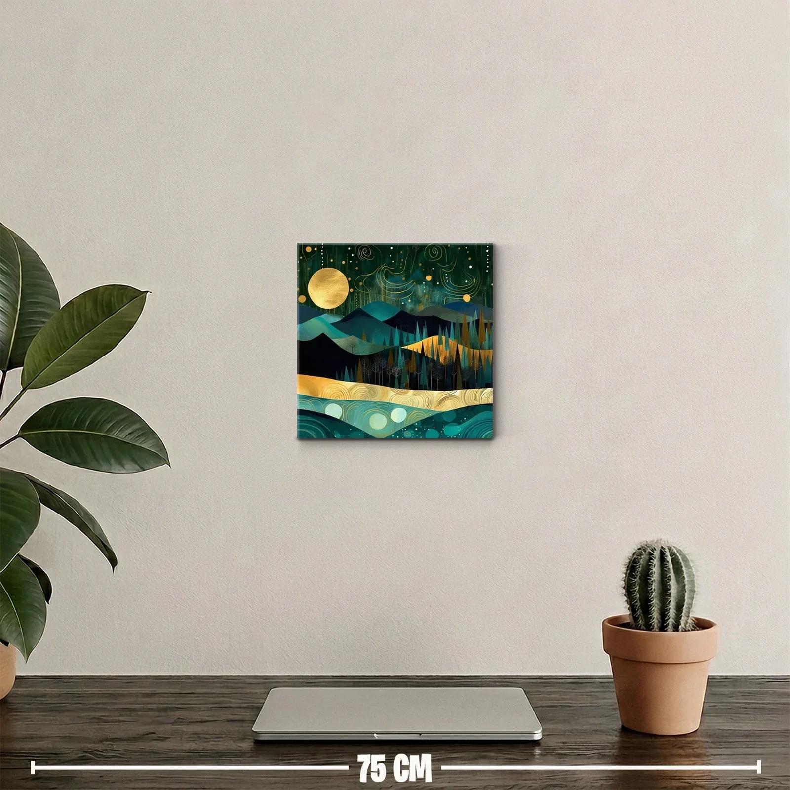 Paisaje nocturno con luna dorada y montañas estilizadas — miniatura 2