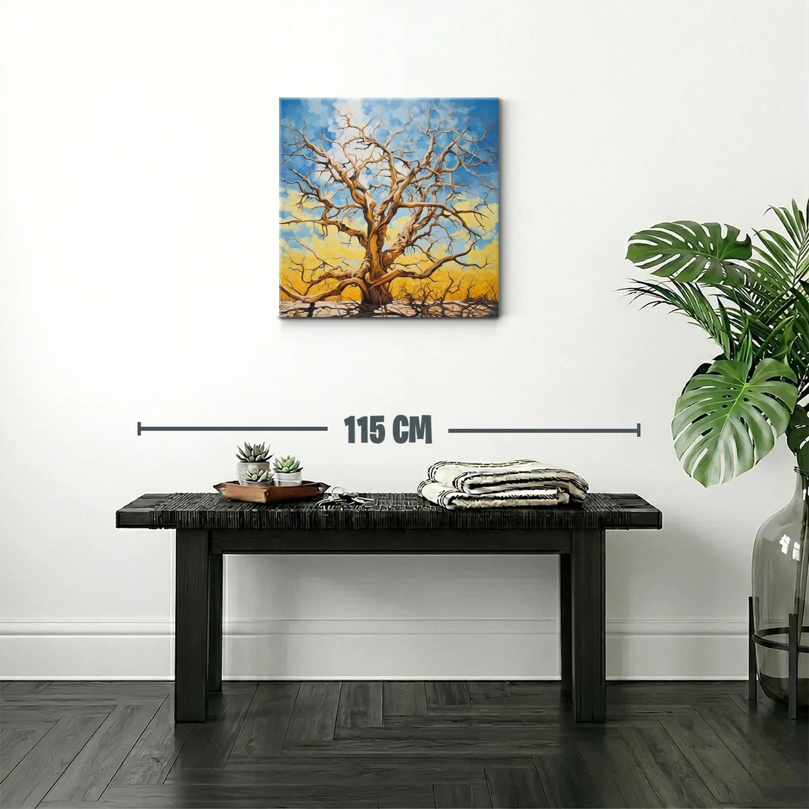 Árbol desnudo con cielo vibrante y fondo amarillo — miniatura 2