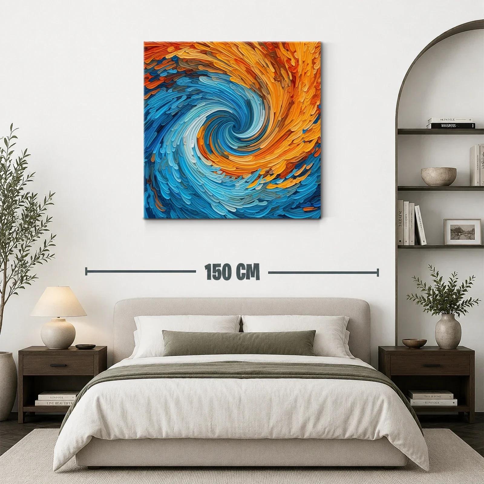 Cuadro abstracto con remolino de tonos azules y anaranjados — miniatura 3
