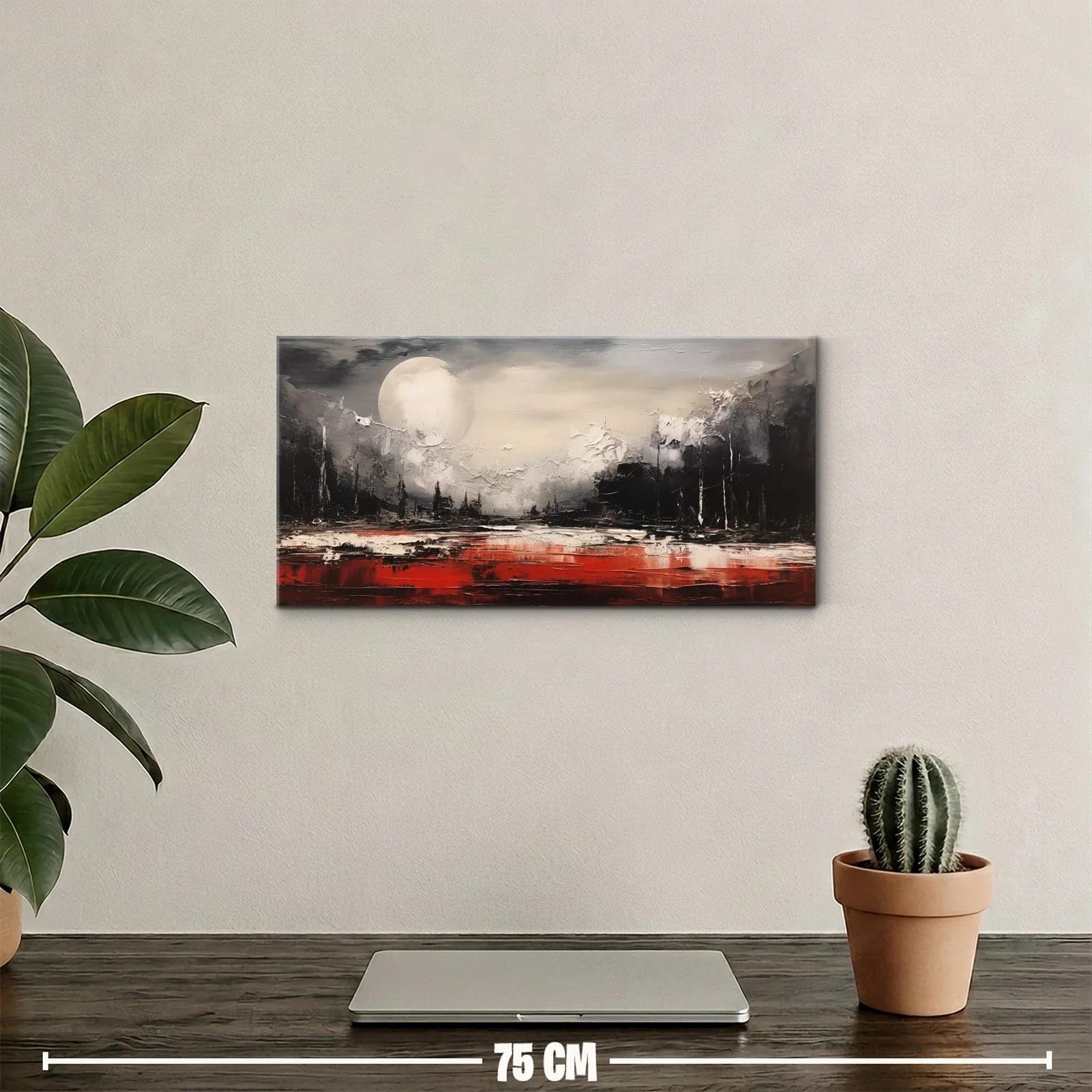 Cuadro paisaje de lago con bosque y luna grande — miniatura 2