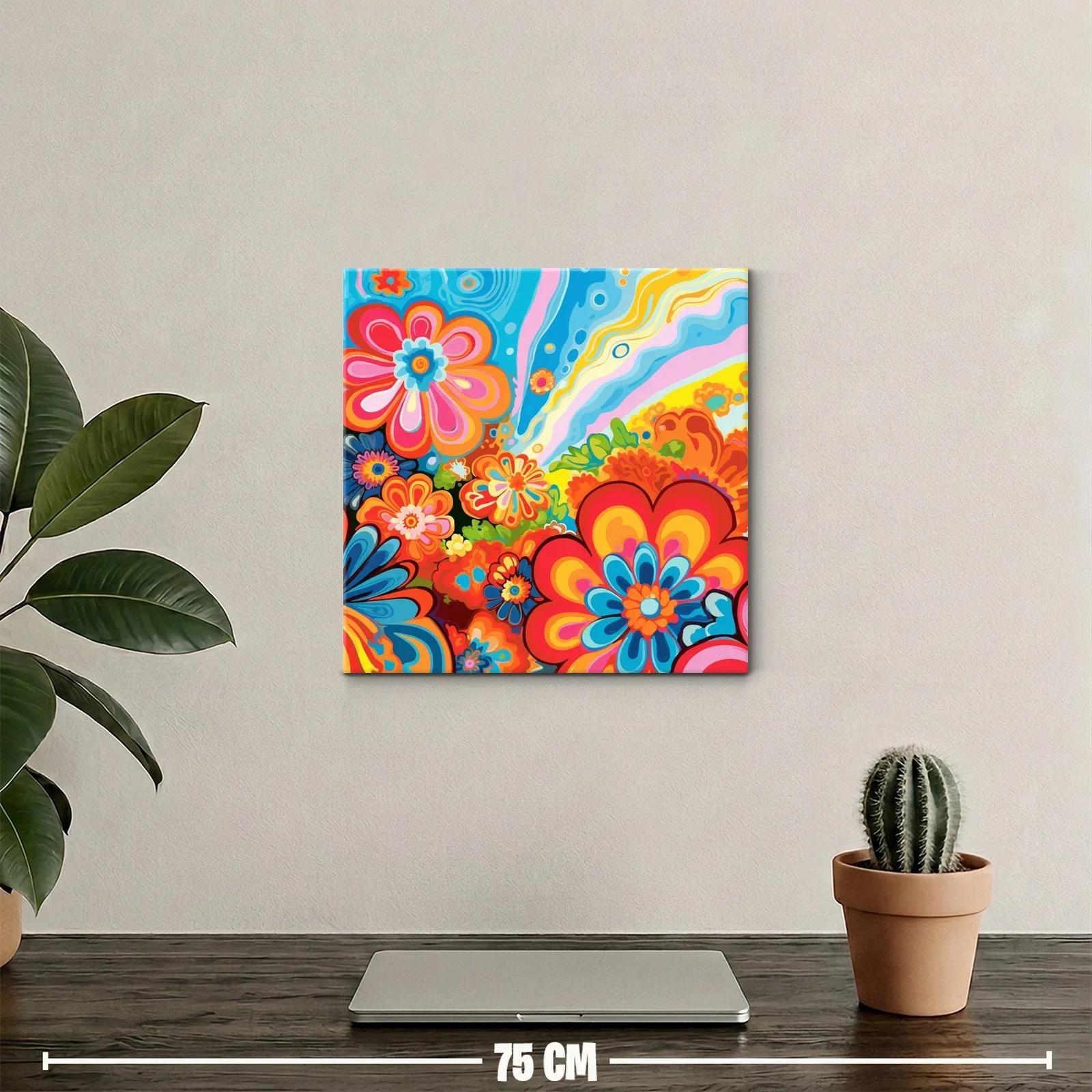 Cuadro floral con vibrantes tonos cálidos y fríos — miniatura 2