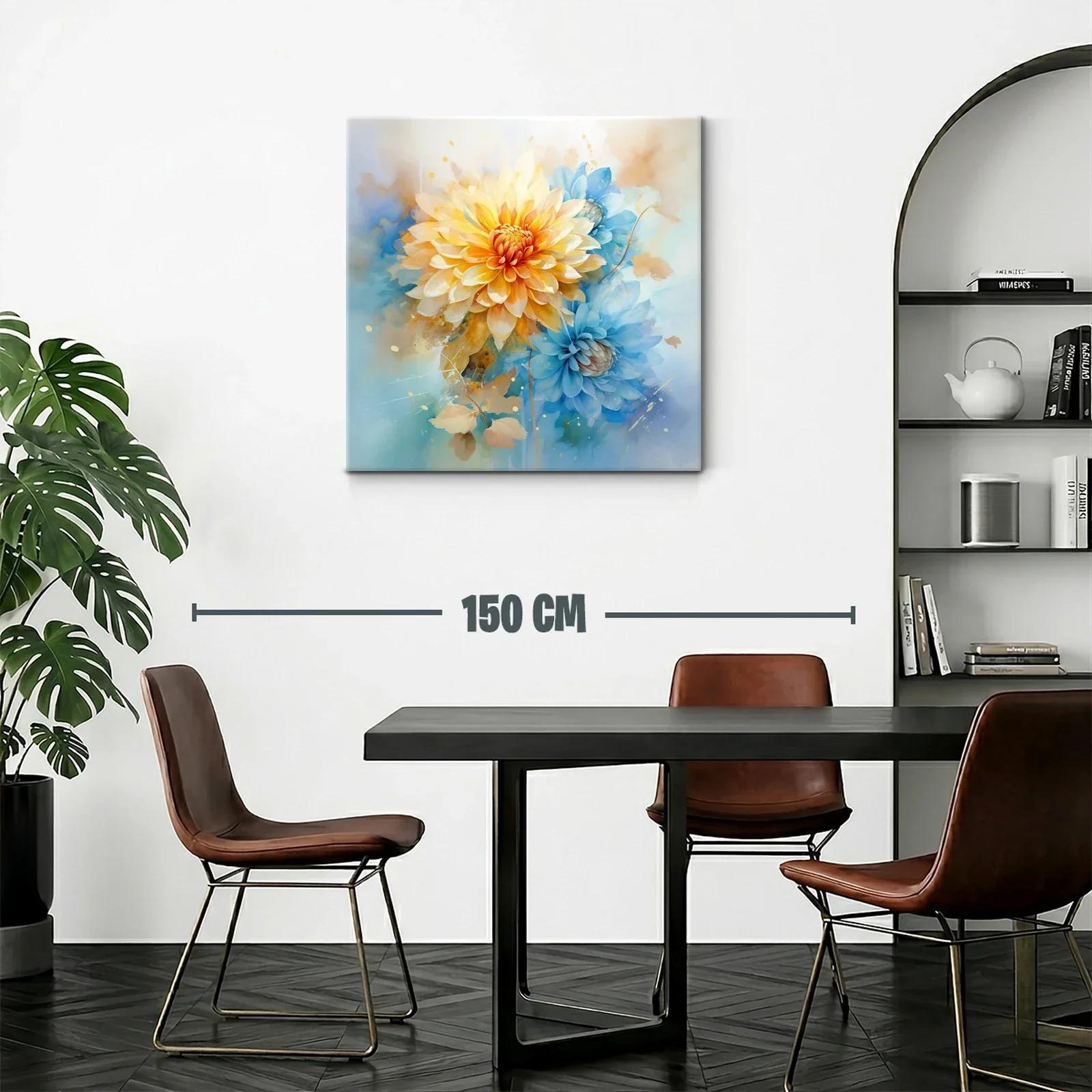 Cuadro floral con pétalos en tonos cálidos y azules suaves — miniatura 2