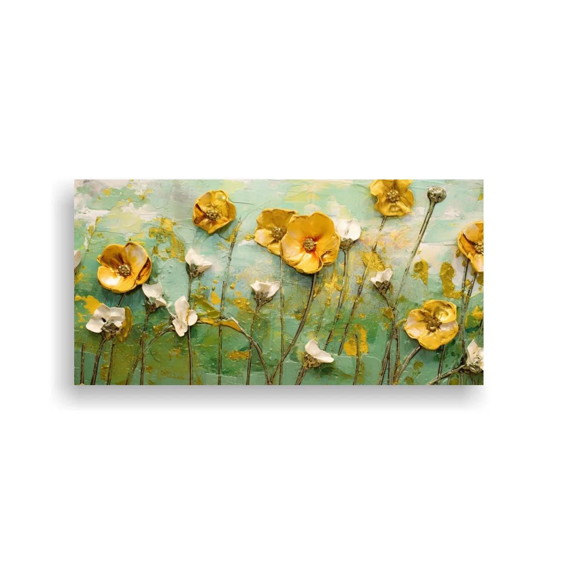 Cuadro amapolas amarillas con fondo verde agua — imagen principal