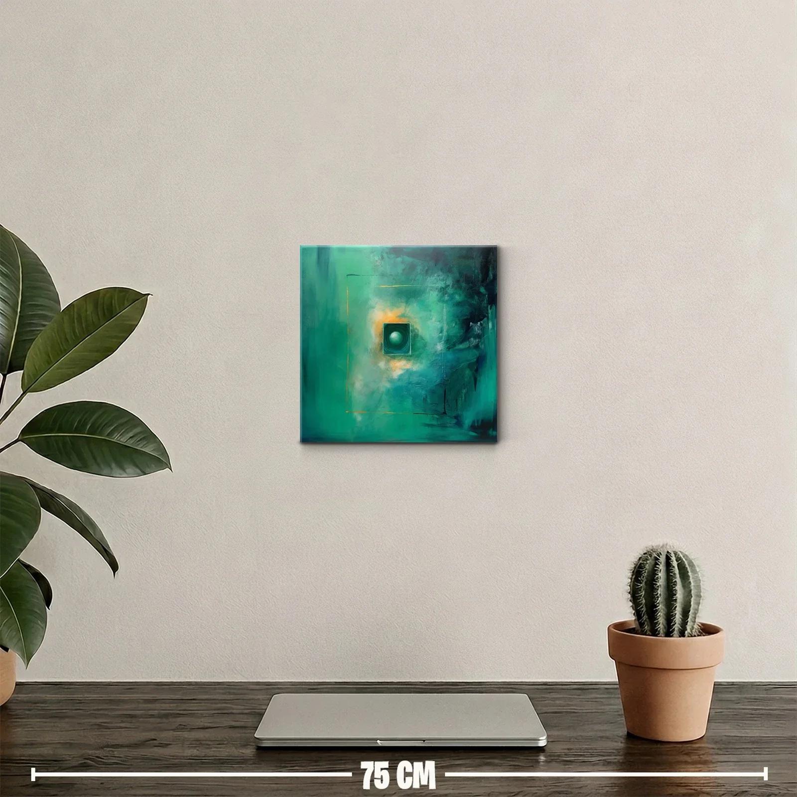Cuadro abstracto con tonos verdes y destellos dorados — miniatura 2