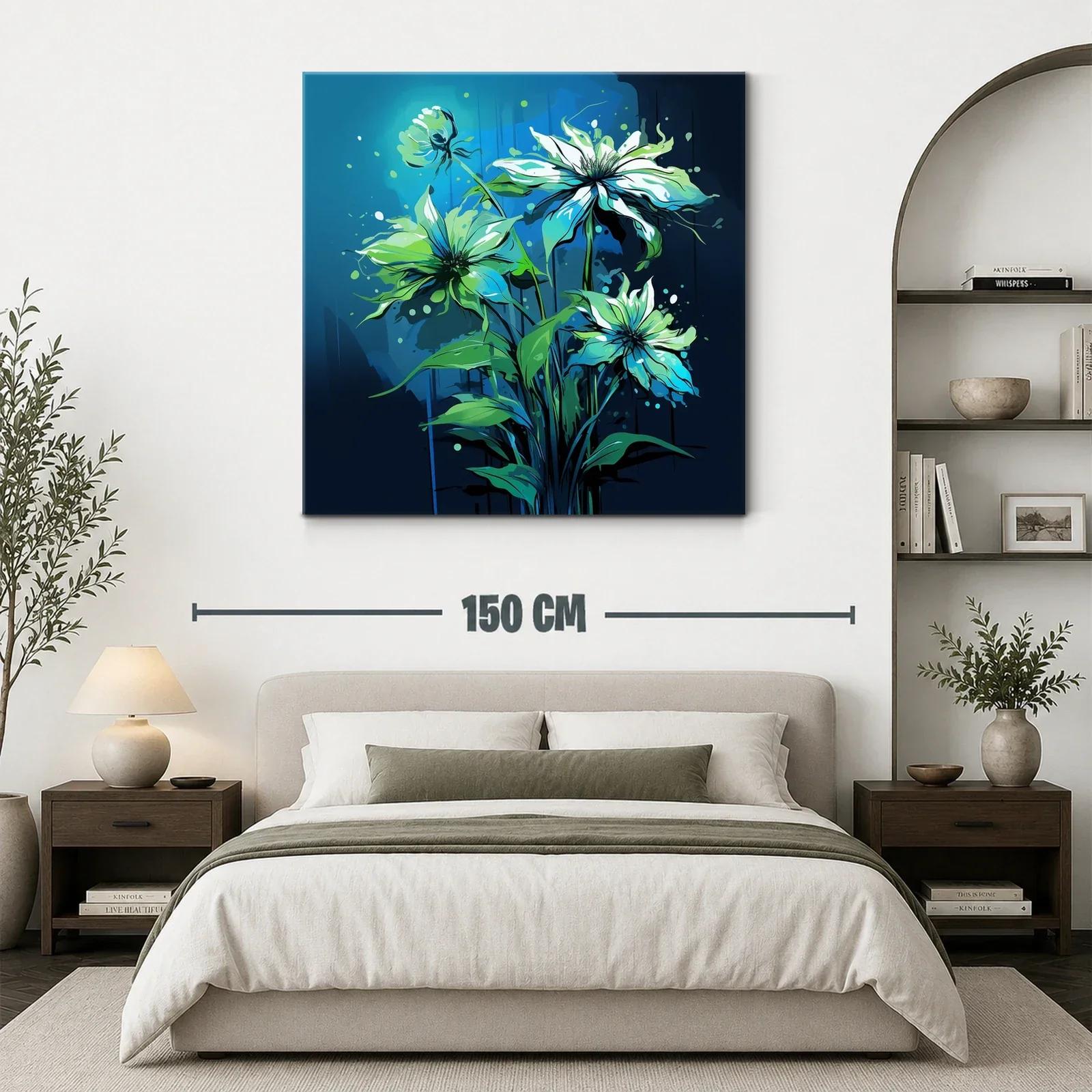 Cuadro floral en tonos azules y verdes vibrantes — miniatura 3