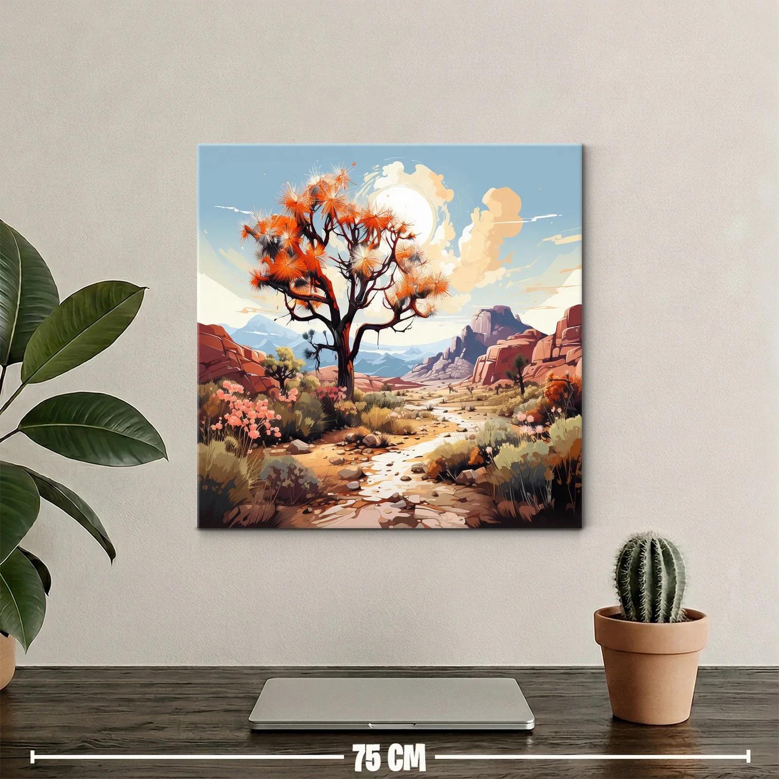 Paisaje desértico con árbol y flora en tonos cálidos — miniatura 2