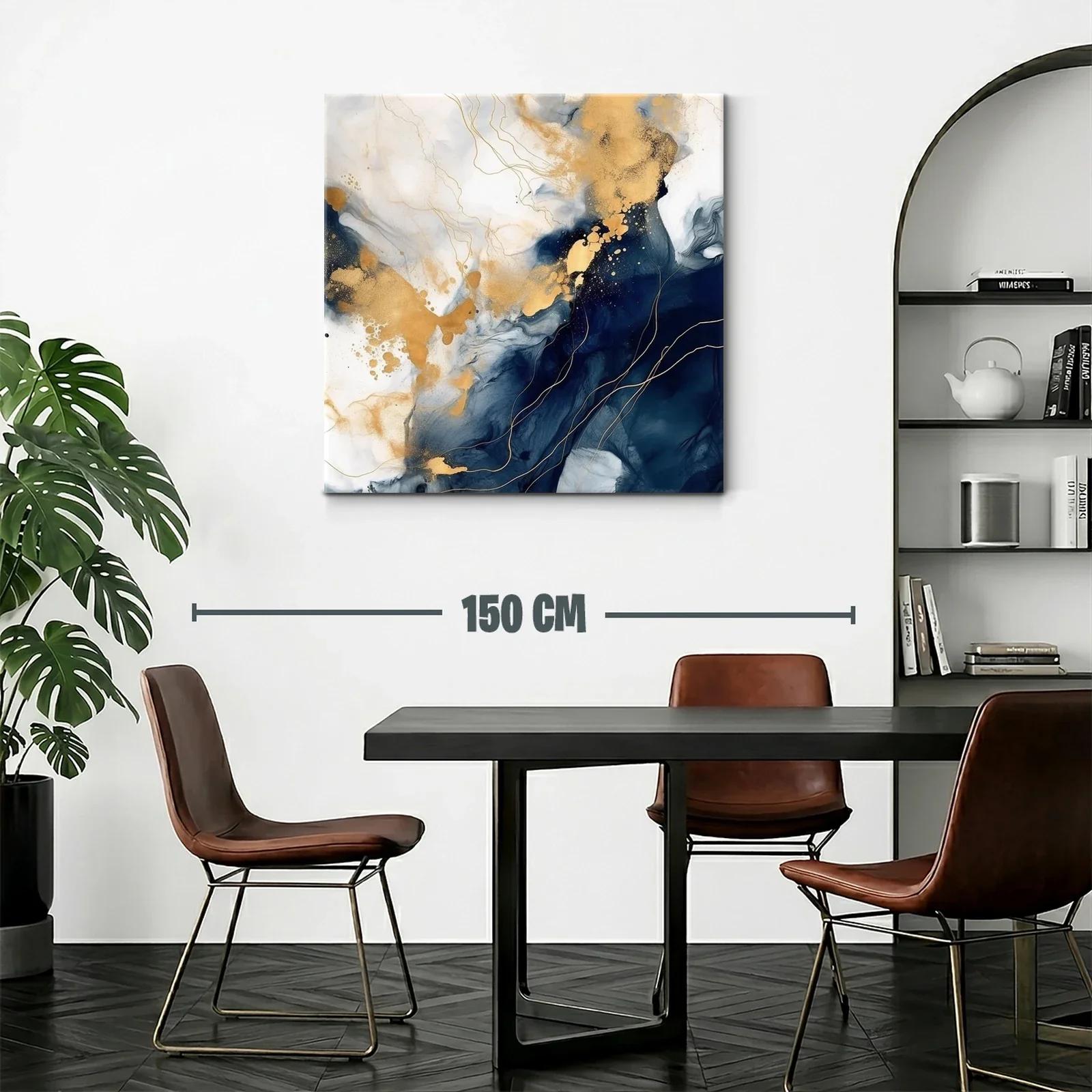 Cuadro abstracto con tonos dorados y azul marino elegante — miniatura 2