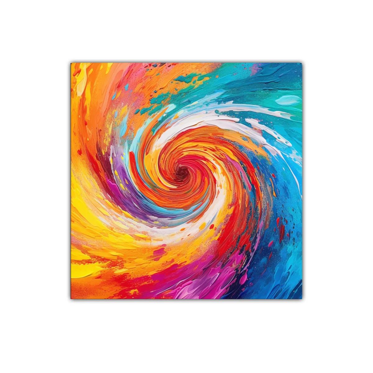 Cuadro abstracto espiral en vibrantes tonos cálidos y fríos — miniatura 1