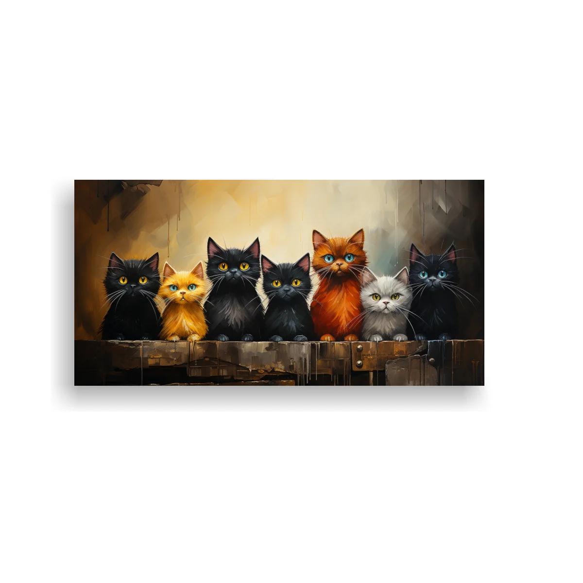 Cuadro grupo de gatos sobre tabla de madera — imagen principal