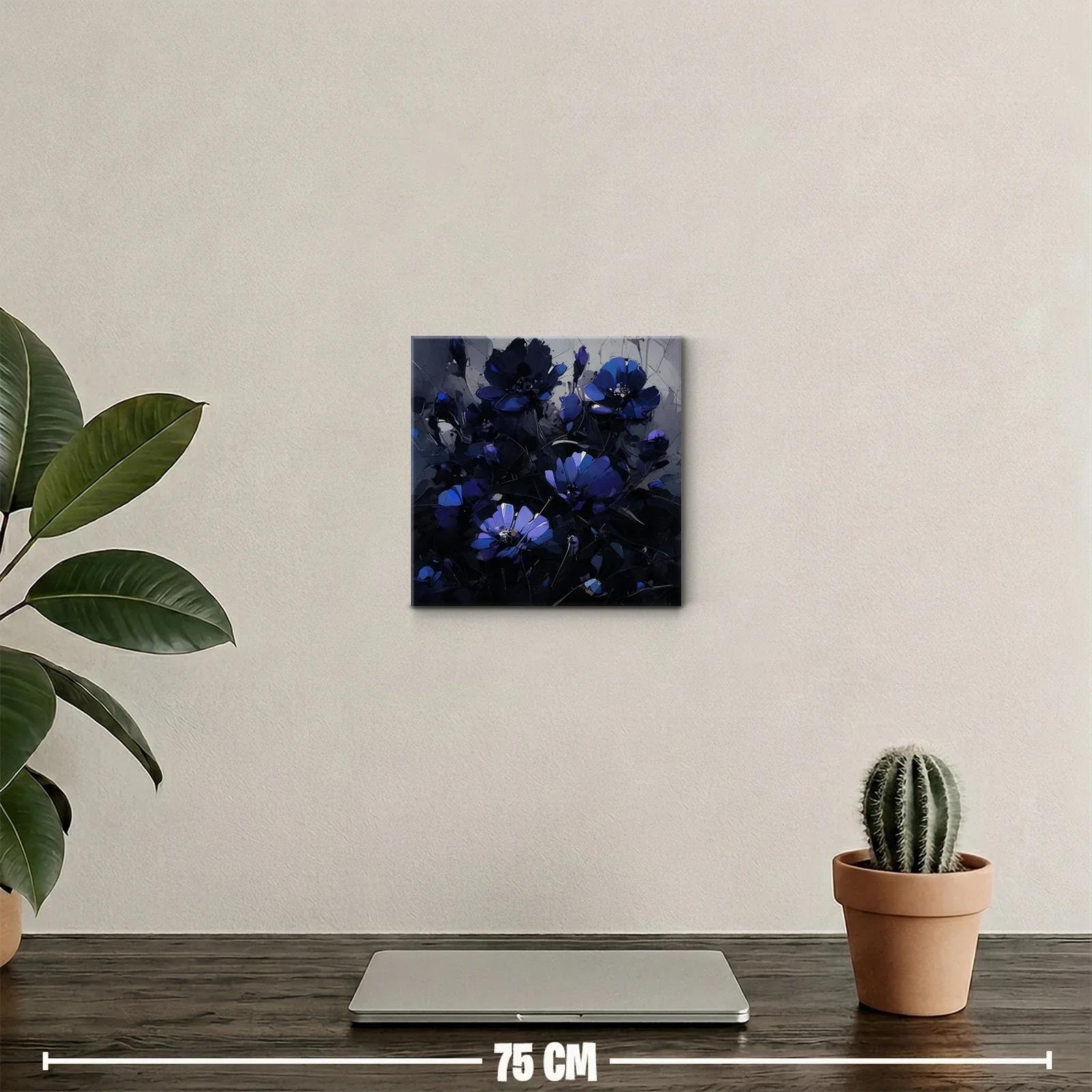 Cuadro decorativo con flores vibrantes en tonos azules y negros — miniatura 2