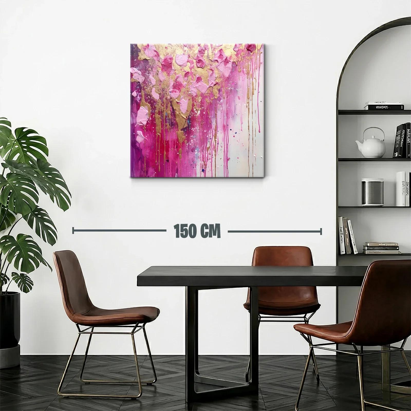 Cuadro abstracto en tonos rosas con detalles dorados — miniatura 2