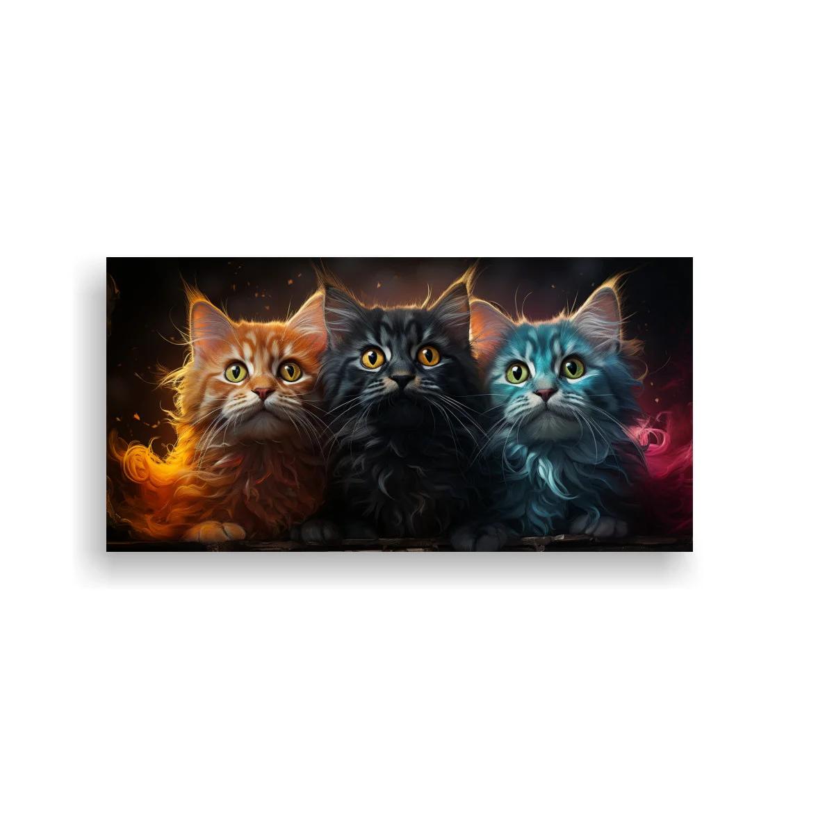 Cuadro tres gatos de ojos brillantes con destellos de color — imagen principal