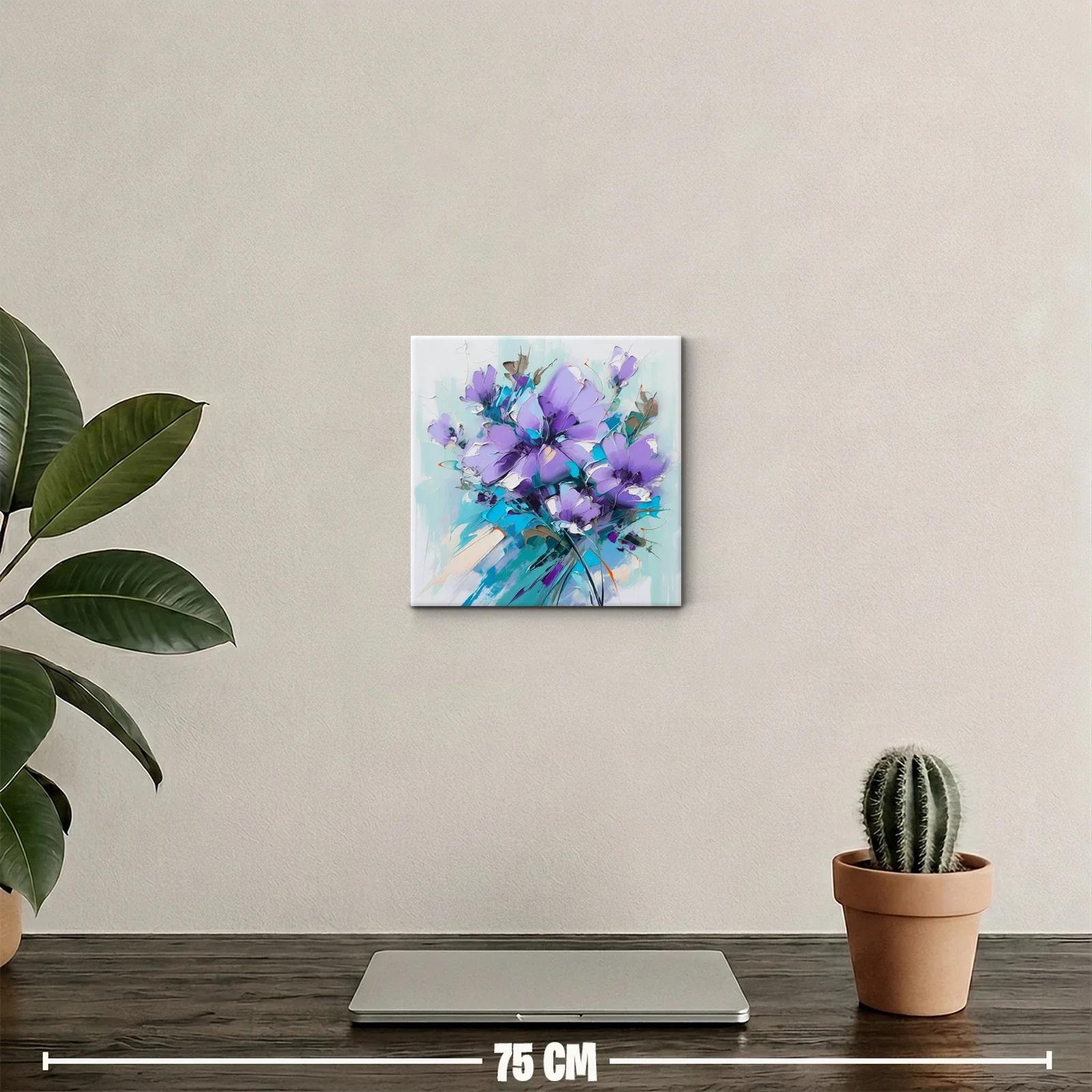 Cuadro decorativo con ramo de flores en tonos violetas y azules — miniatura 2