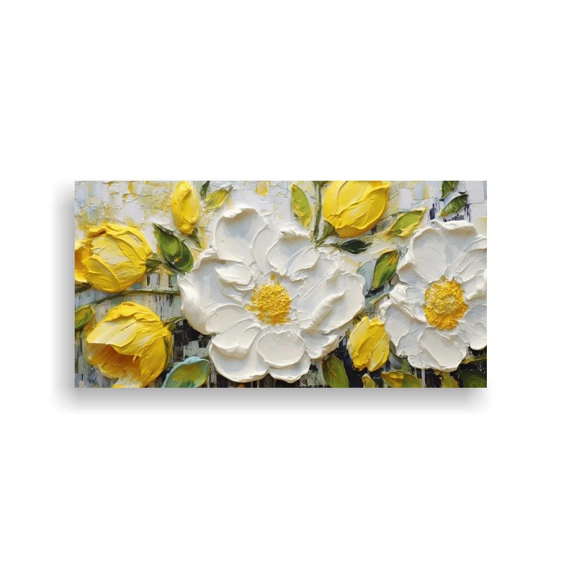 Cuadro rosas blancas y amarillas con pinceladas en relieve — imagen principal