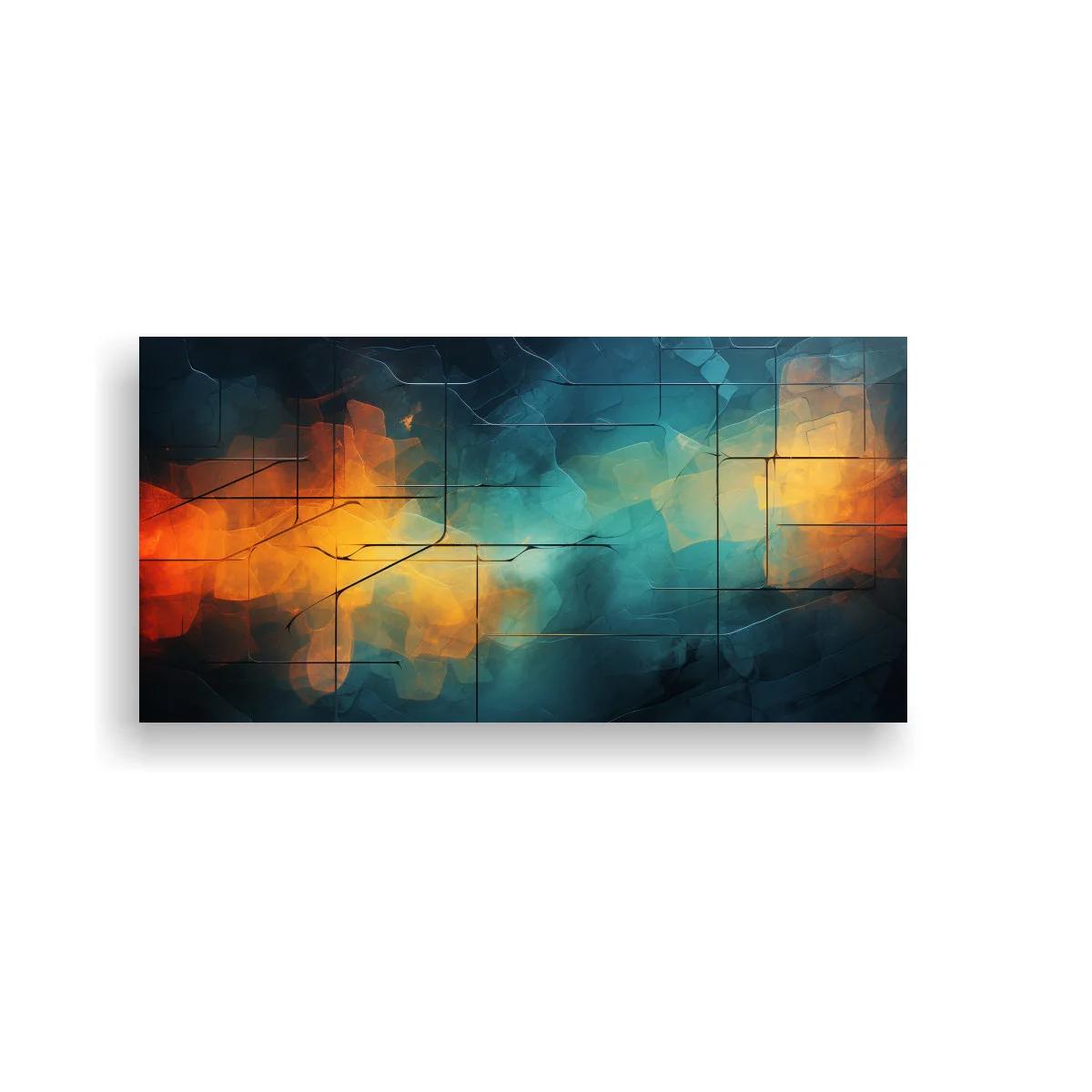 Cuadro abstracto geométrico con brillo ámbar y líneas cruzadas — imagen principal