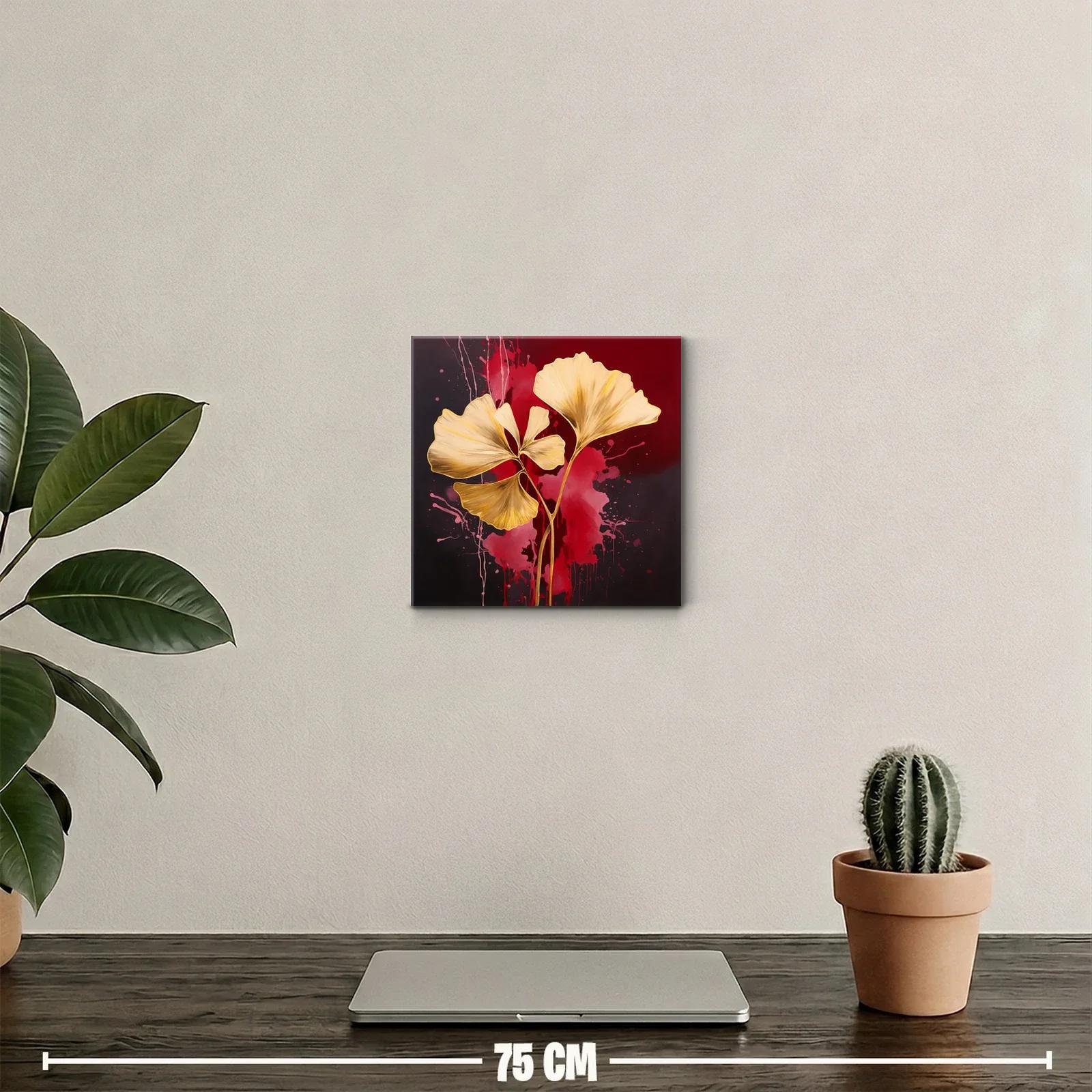 Elegancia dorada con hojas abstractas sobre fondo rojo intenso — miniatura 2