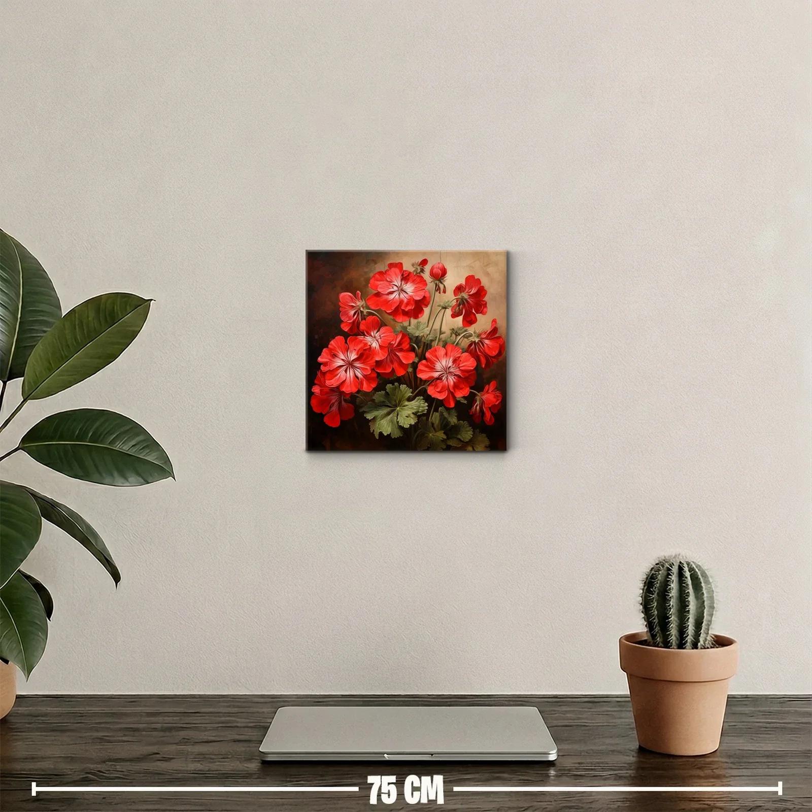 Cuadro con vibrantes flores rojas y hojas verdes delicadas — miniatura 2
