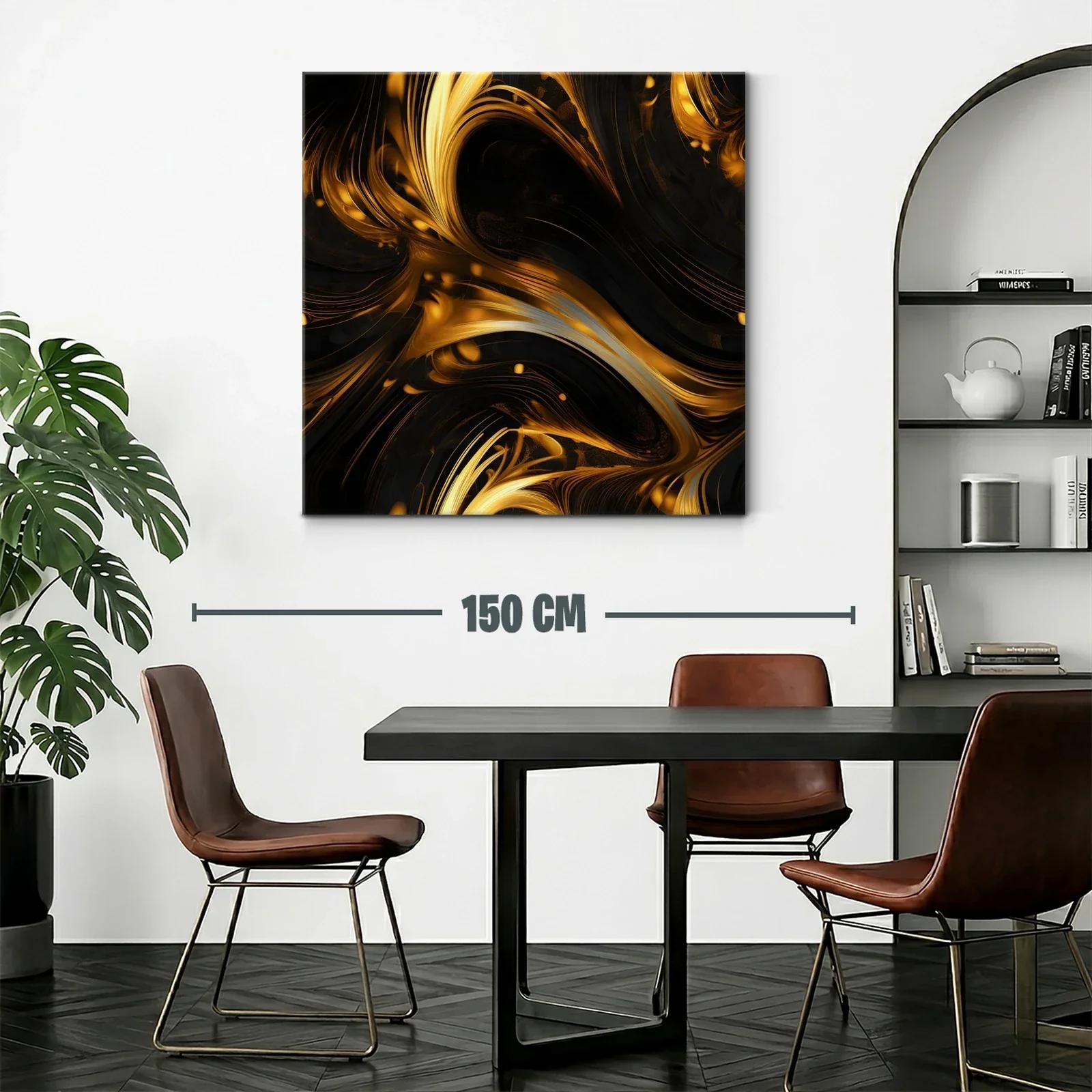 Composición abstracta en tonos dorados y negros con movimiento fluido — miniatura 2