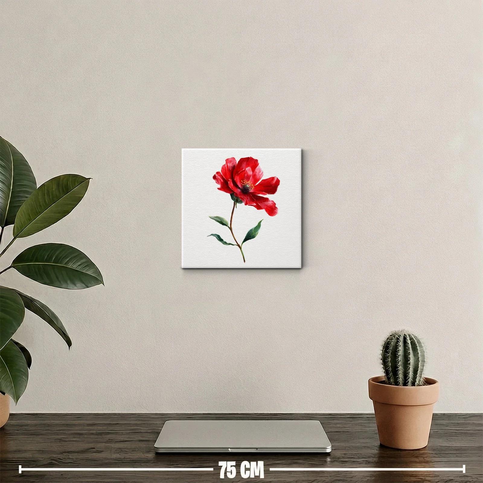 Cuadro decorativo flor roja vibrante con hojas verdes — miniatura 2
