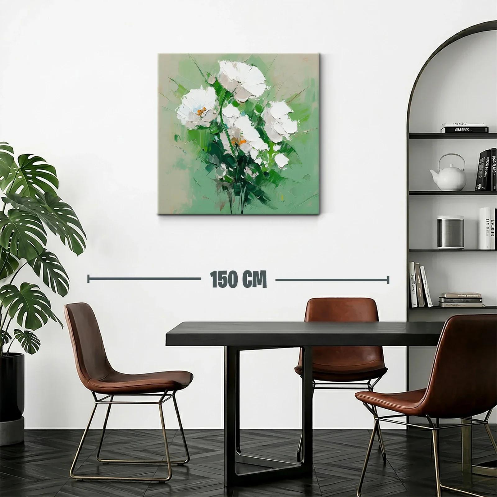 Cuadro flores blancas sobre fondo verde suave — miniatura 2