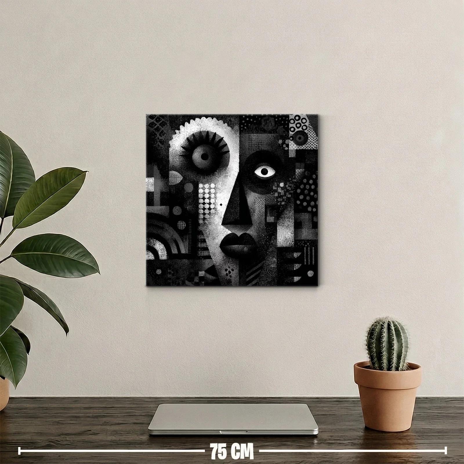 Retrato Abstracto en Blanco y Negro con Texturas Geométricas — miniatura 2