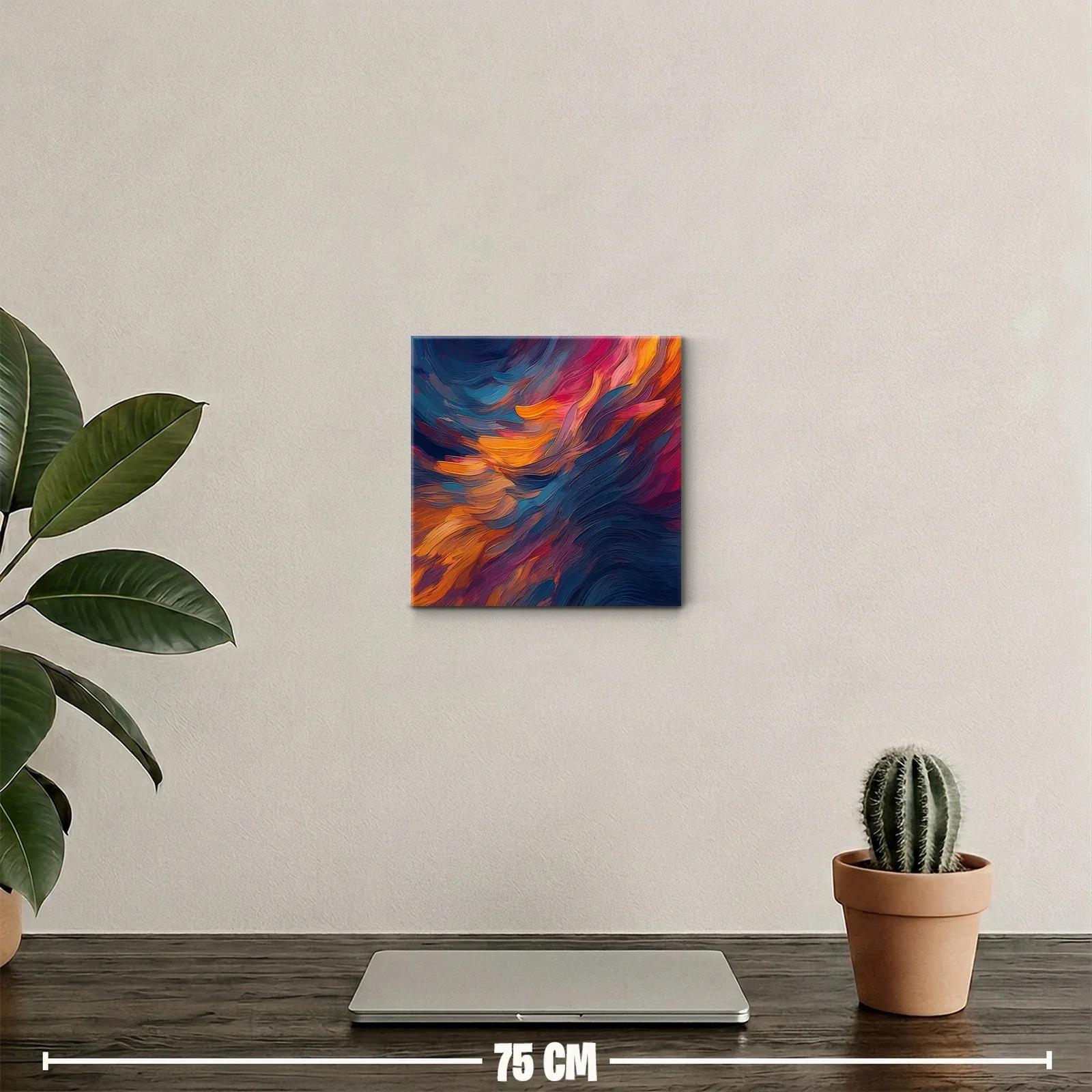 Cuadro abstracto con tonos cálidos y azules profundos — miniatura 2