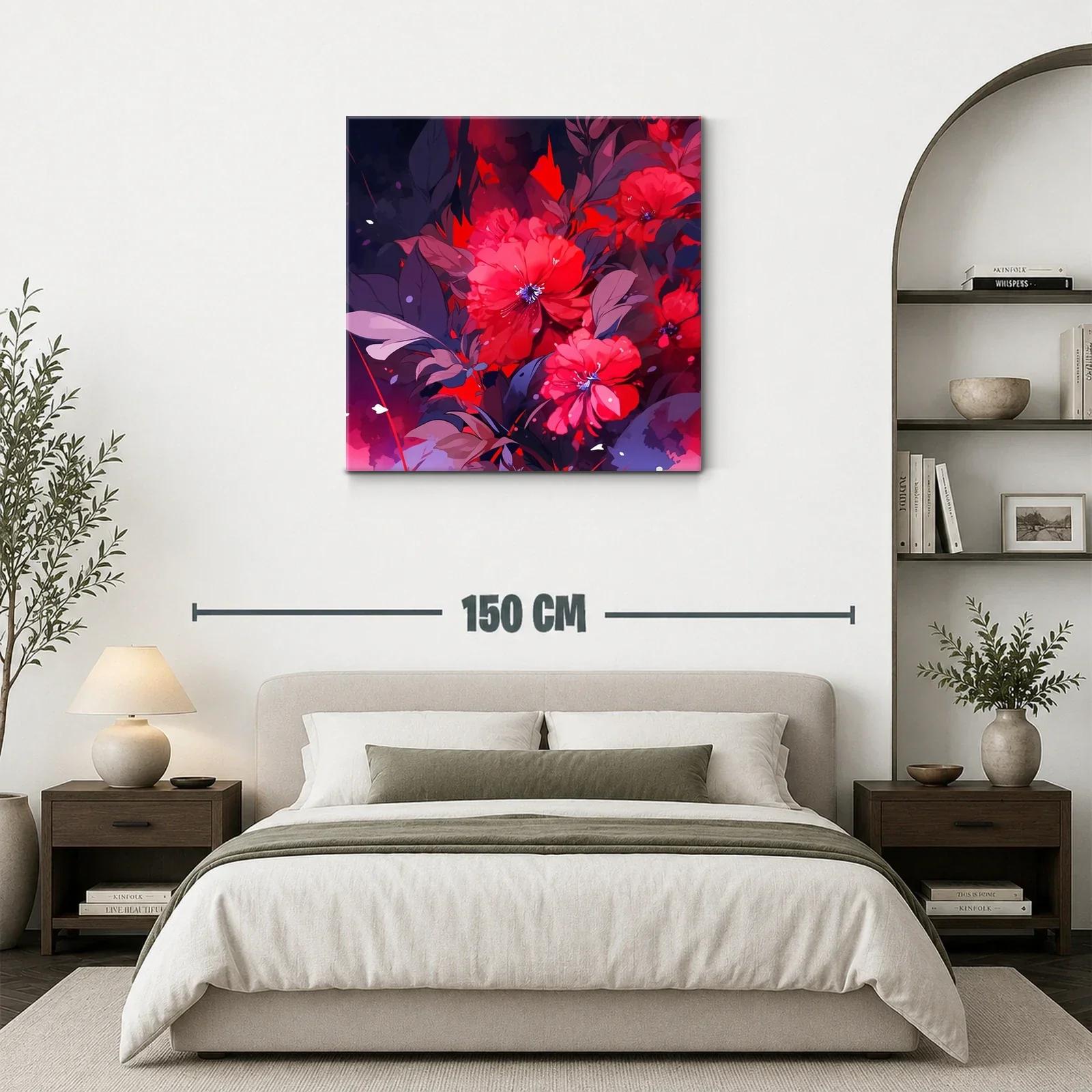 Cuadro floral con vibrantes tonos rojos y follaje oscuro — miniatura 3