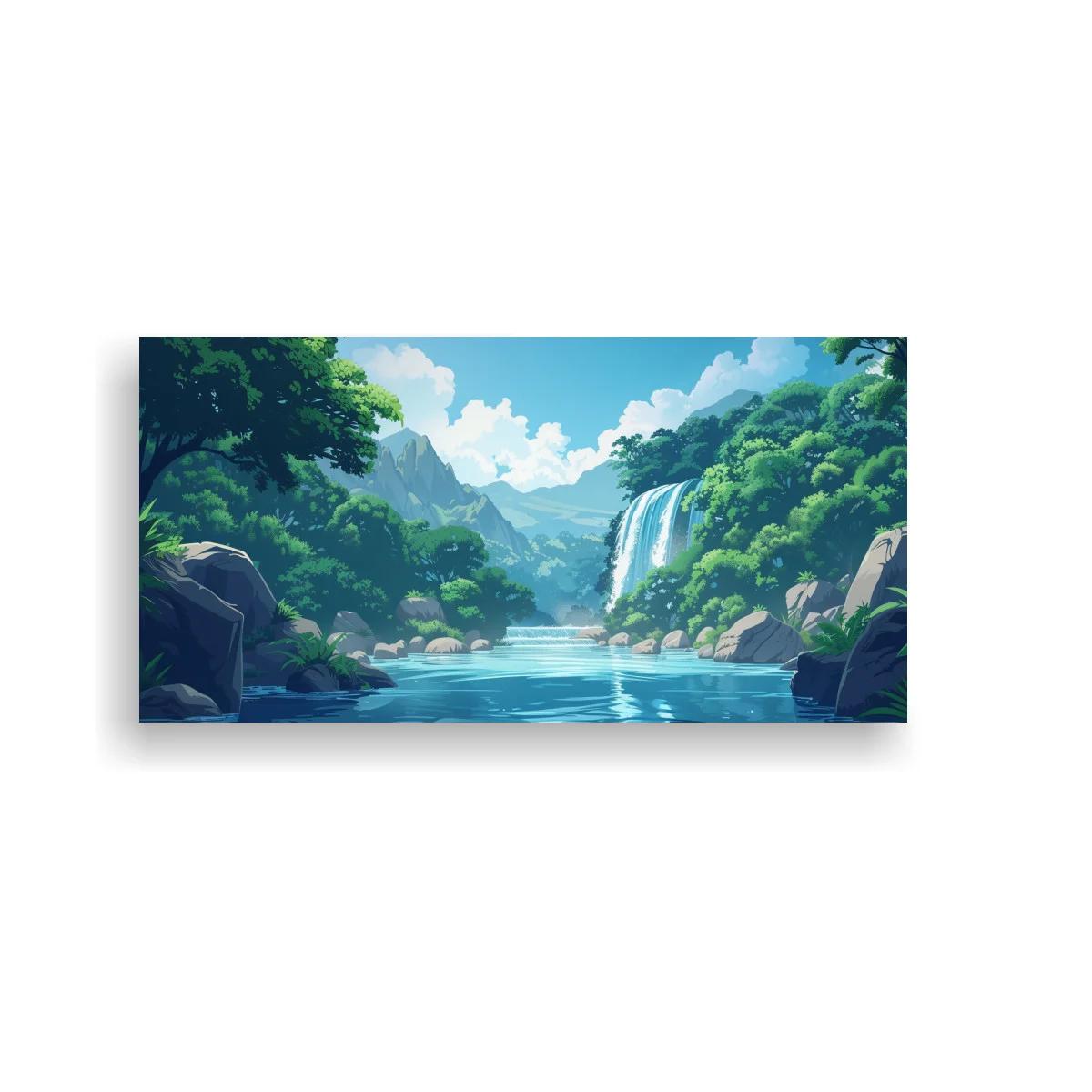 Cuadro cascada tropical con río y montañas — imagen principal