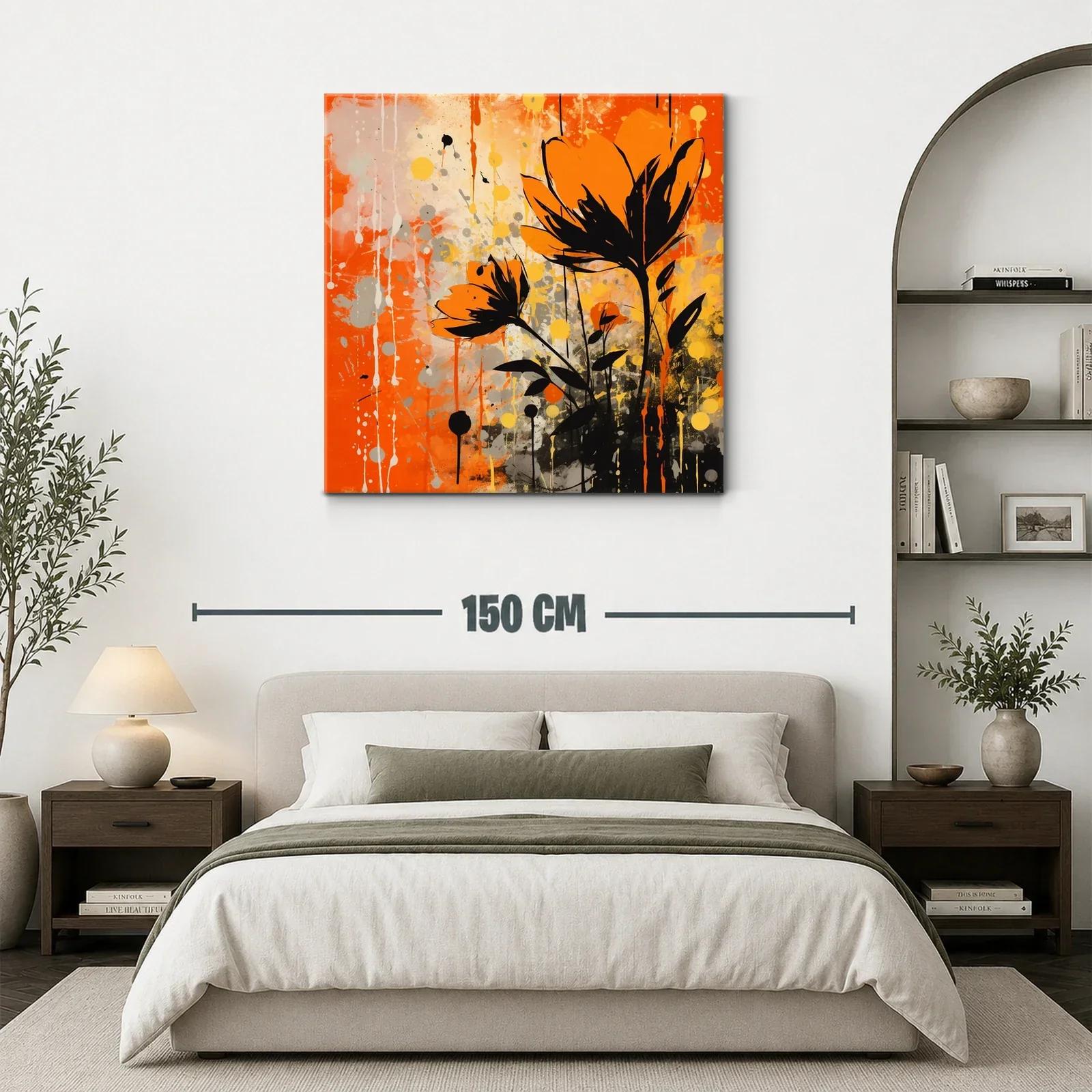 Cuadro floral con vibrante contraste en tonos naranja y negro — miniatura 3