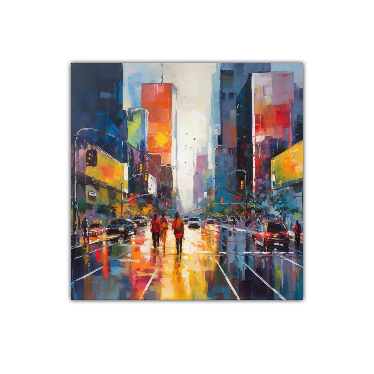 Atardecer urbano con reflejos vibrantes y figuras en la calle — miniatura 1