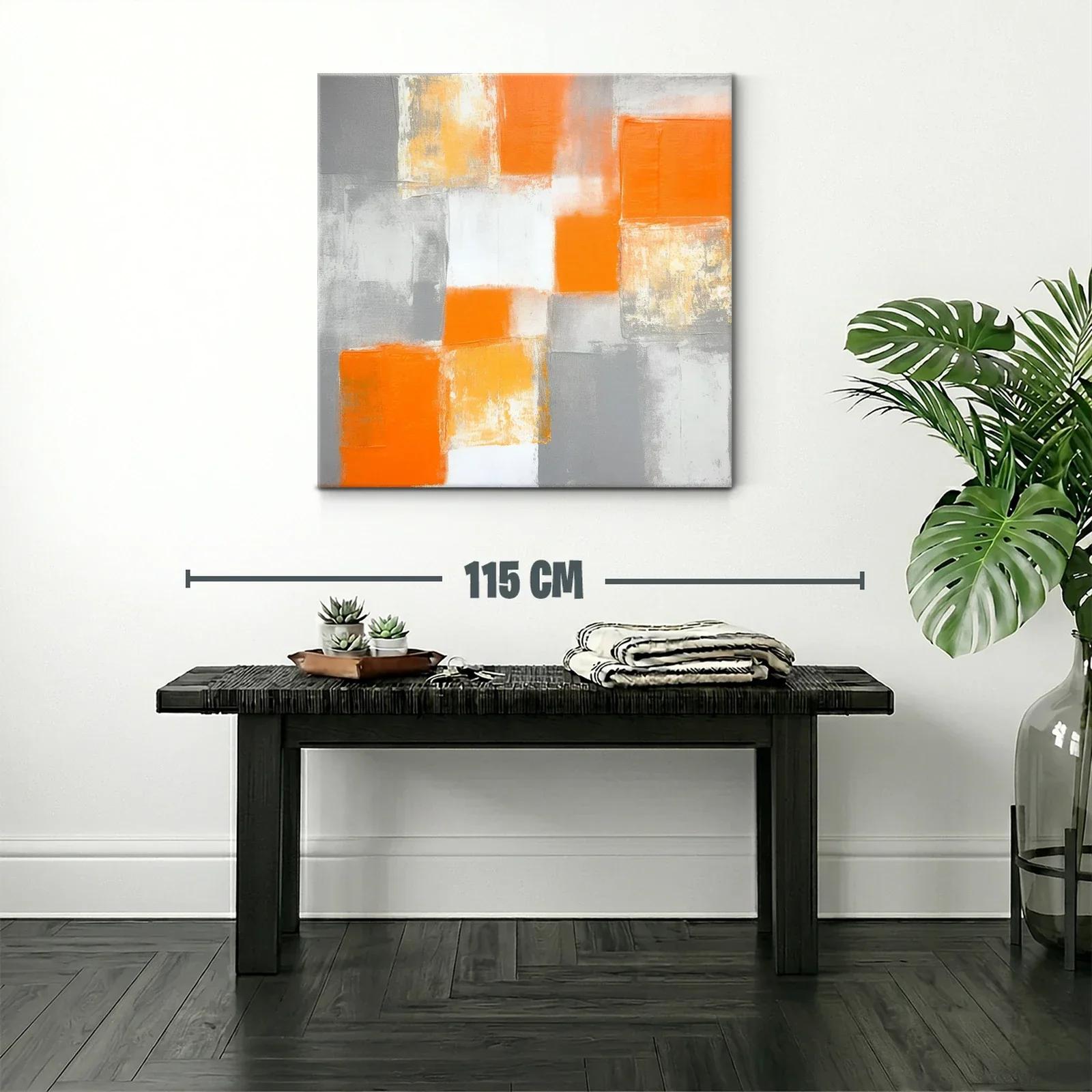 Cuadro abstracto en tonos naranjas y grises modernos — miniatura 2
