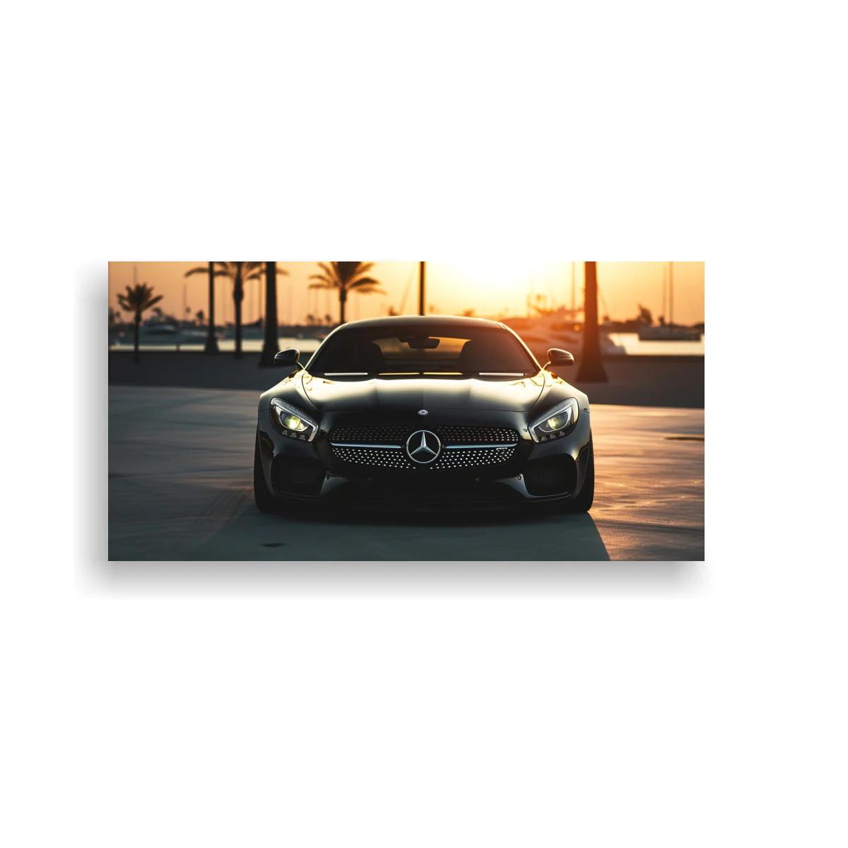 Cuadro coche deportivo Mercedes-Benz negro con contraluz de atardecer — imagen principal