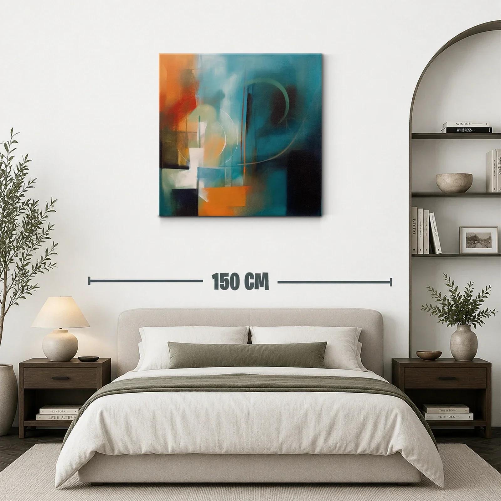 Cuadro abstracto en tonos turquesa y naranja cálido — miniatura 3