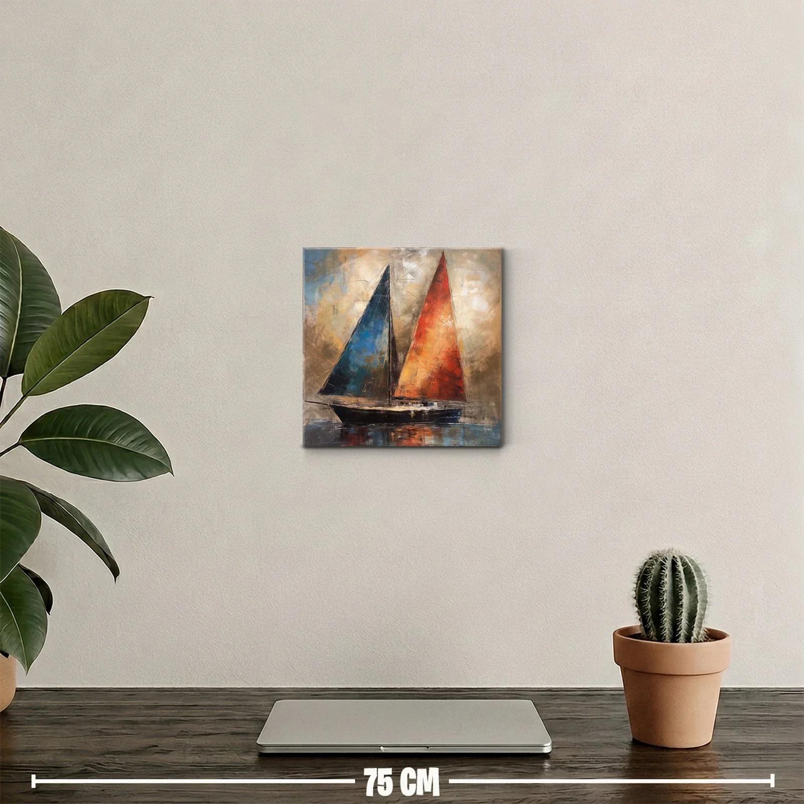 Velero con velas vibrantes en tonos cálidos y fríos — miniatura 2