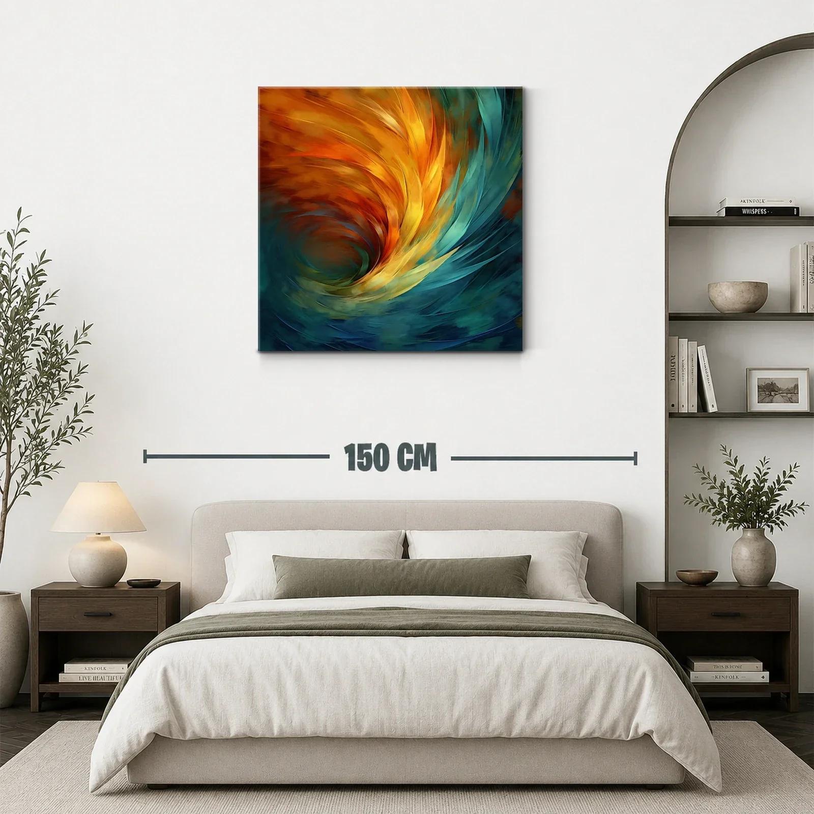 Cuadro abstracto remolino de tonos cálidos y fríos vibrantes — miniatura 3