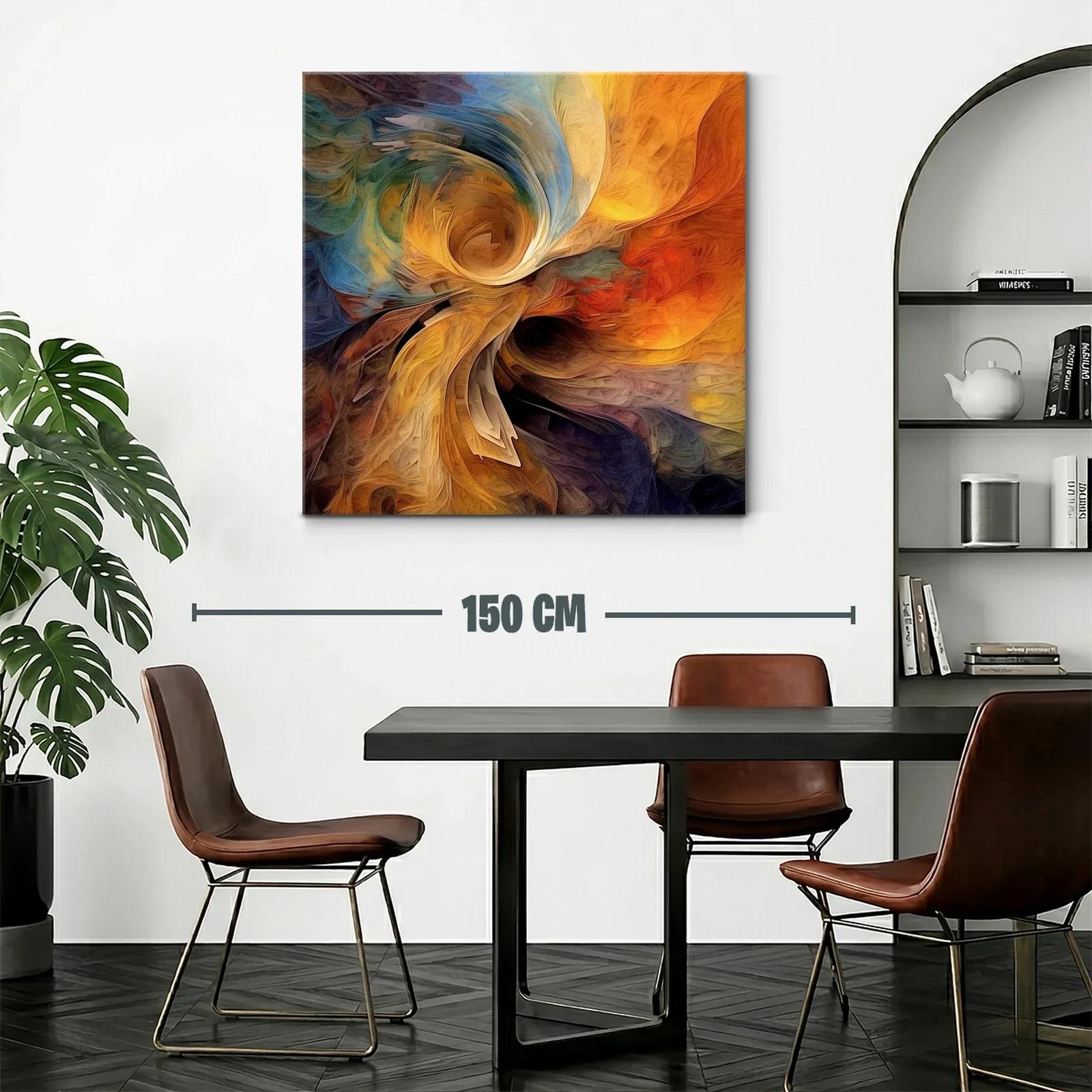 Cuadro abstracto con remolinos en tonos cálidos y fríos — miniatura 2