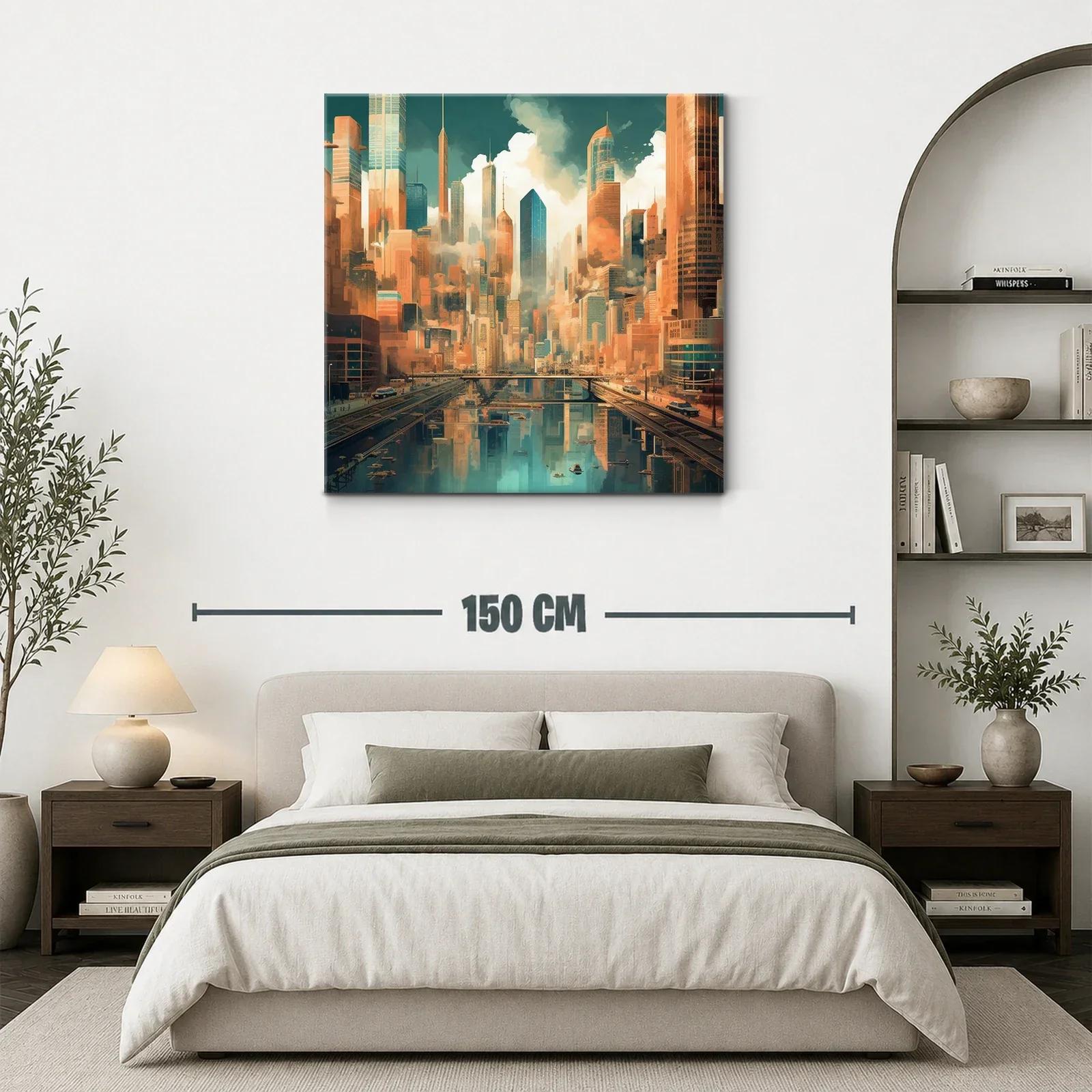 Paisaje urbano futurista con reflejos en el agua — miniatura 3