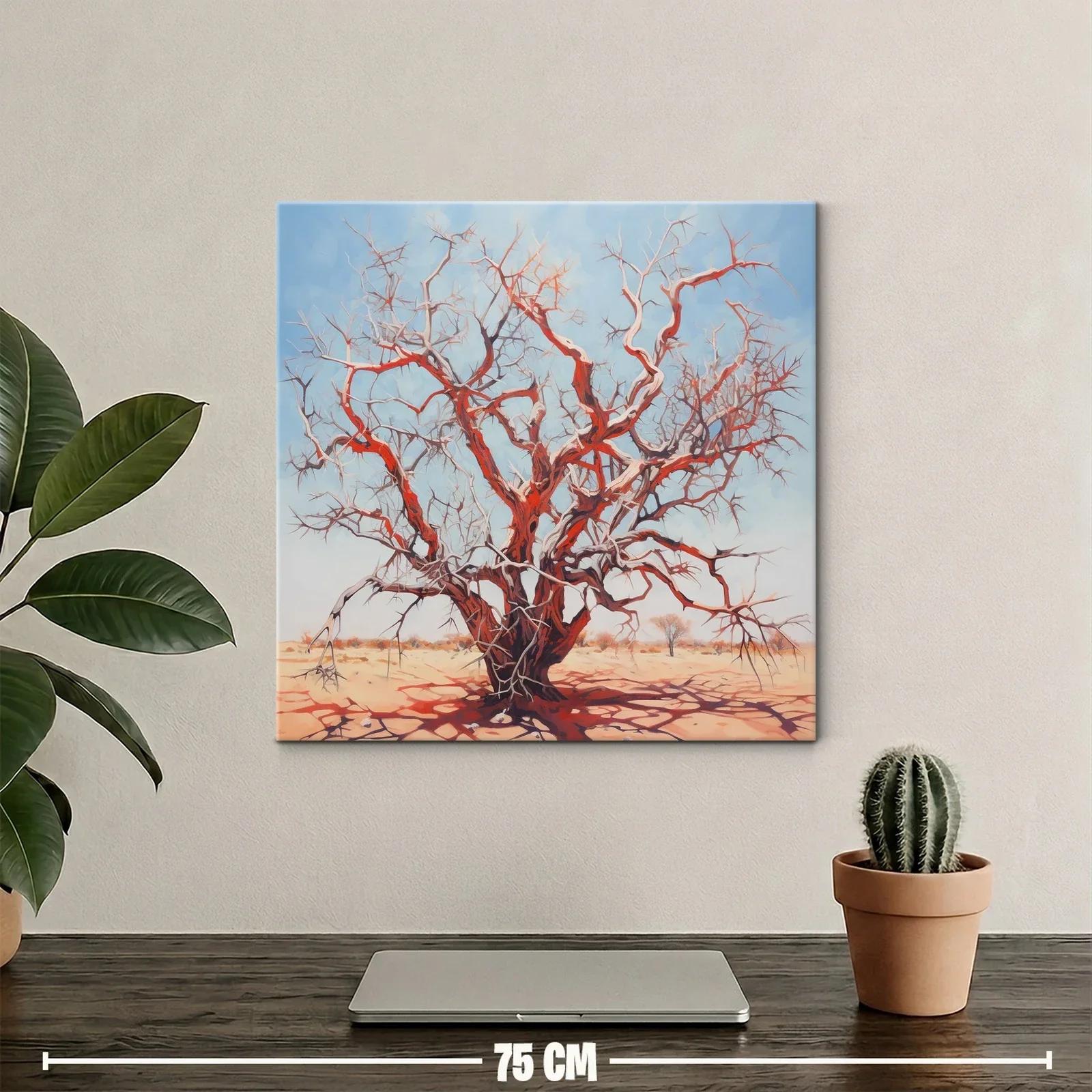 Árbol seco rojizo bajo cielo azul claro en paisaje árido — miniatura 2