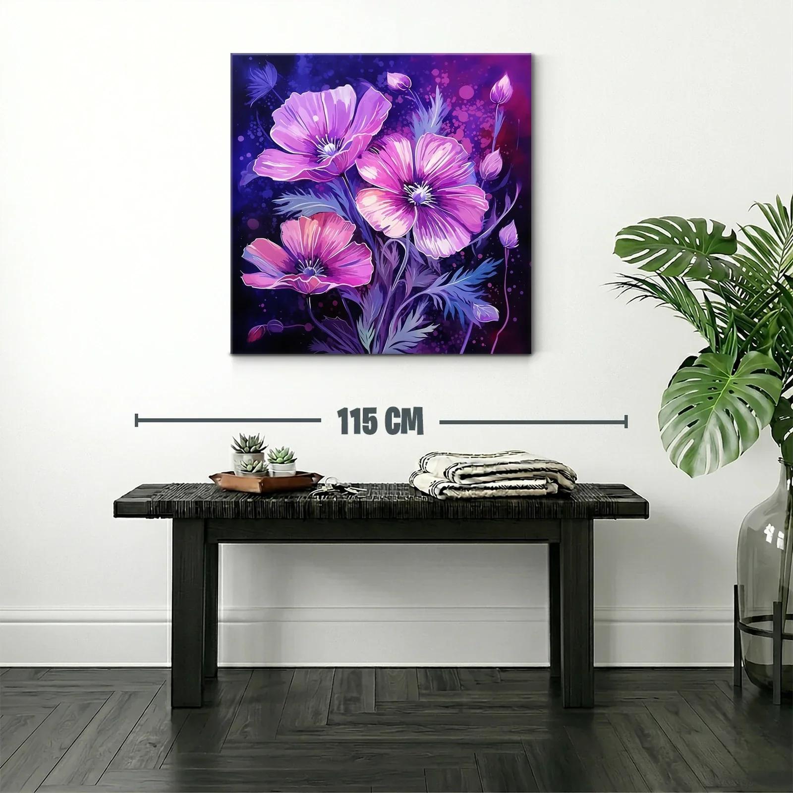 Cuadro floral vibrante con tonos púrpura y rosa — miniatura 2