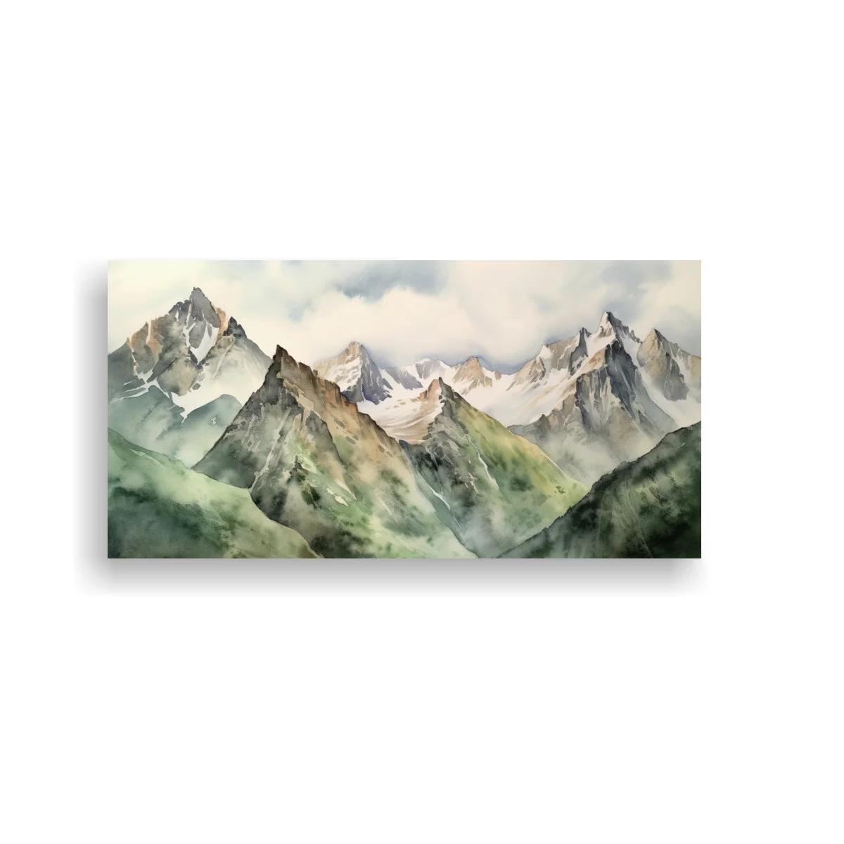 Cuadro cordillera de montañas nevadas entre bruma y nubes — imagen principal