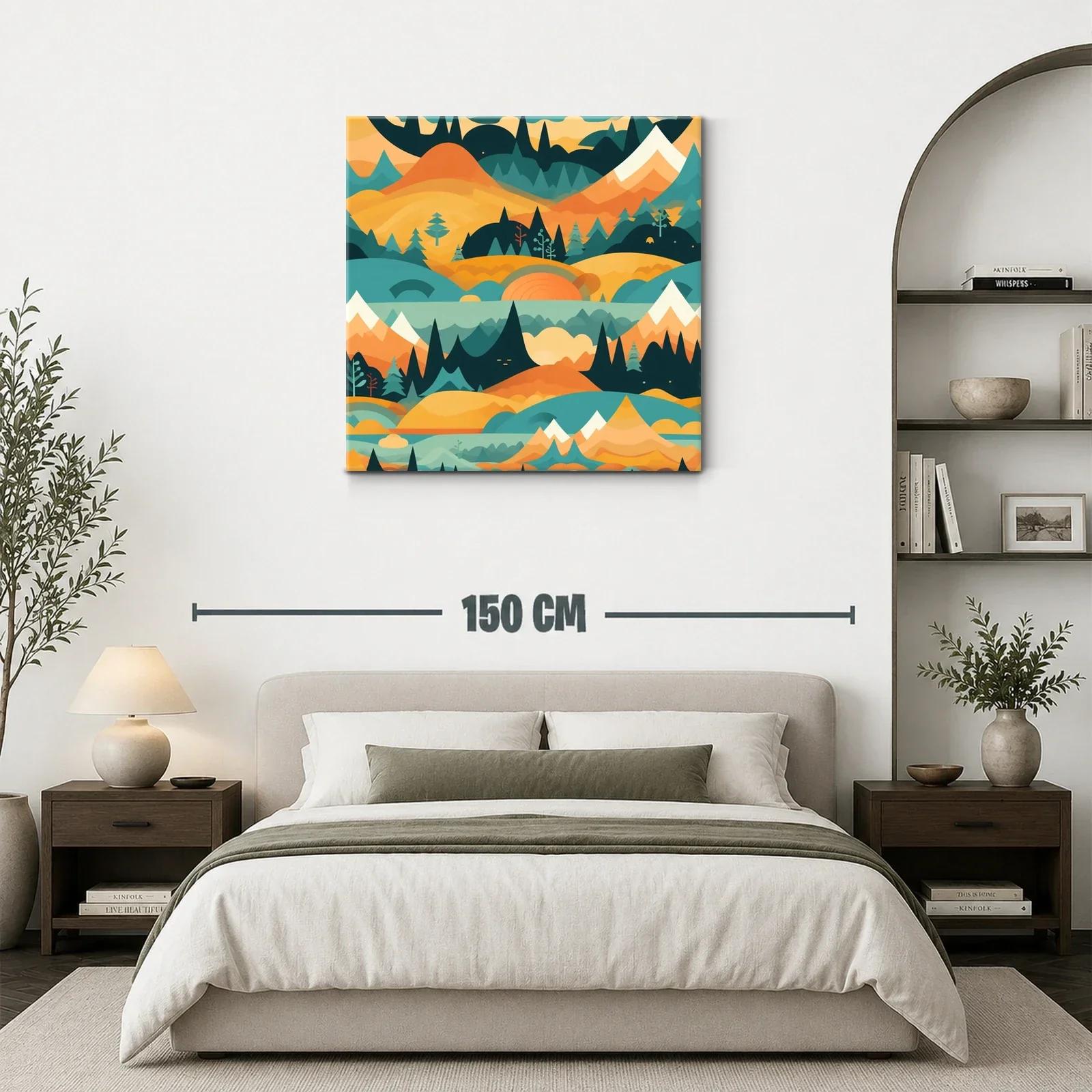 Paisaje abstracto con montañas y bosques en tonos cálidos — miniatura 3